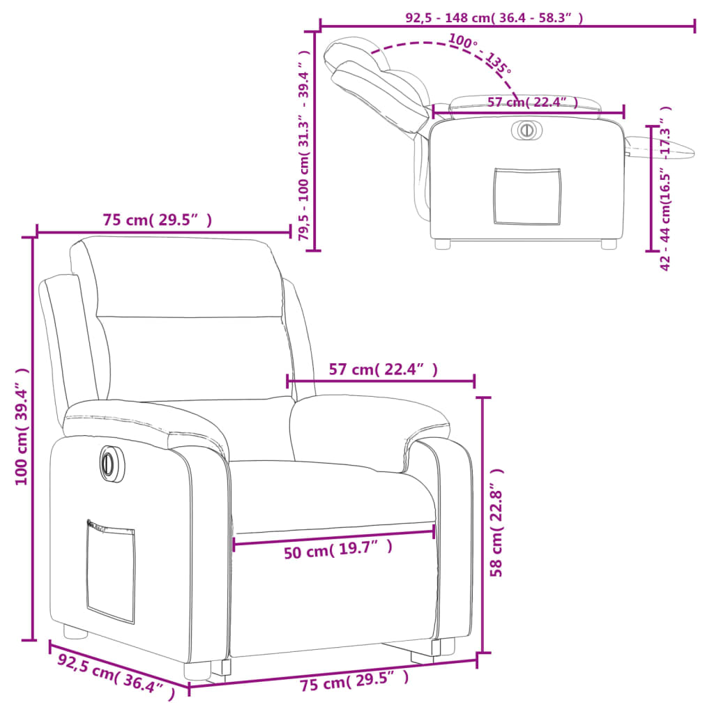 vidaXL Elektryczny, podnoszony fotel rozkładany, ciemnoszary, aksamit