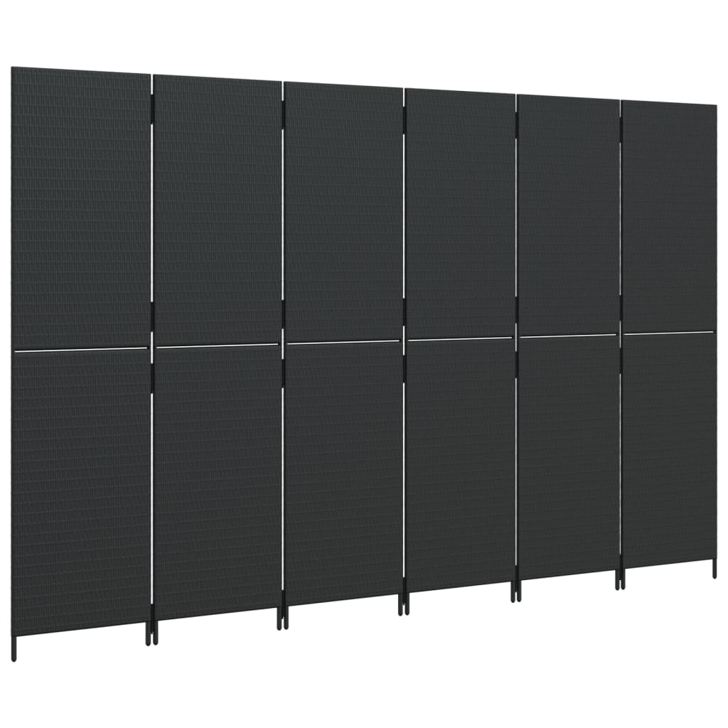 vidaXL Parawan 6-panelowy, czarny, polirattan