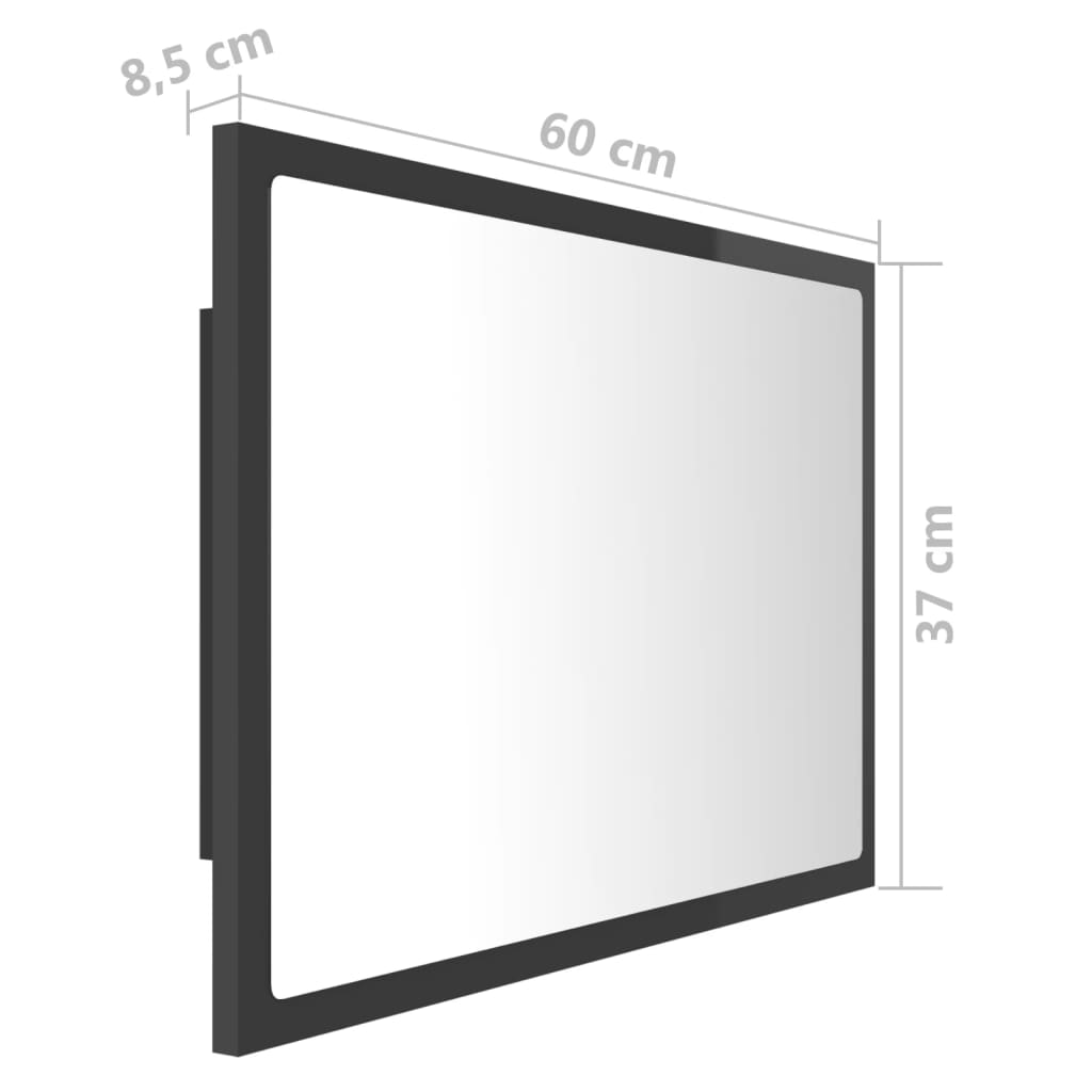 vidaXL Lustro łazienkowe LED, wysoki połysk, szare, 60x8,5x37cm, akryl
