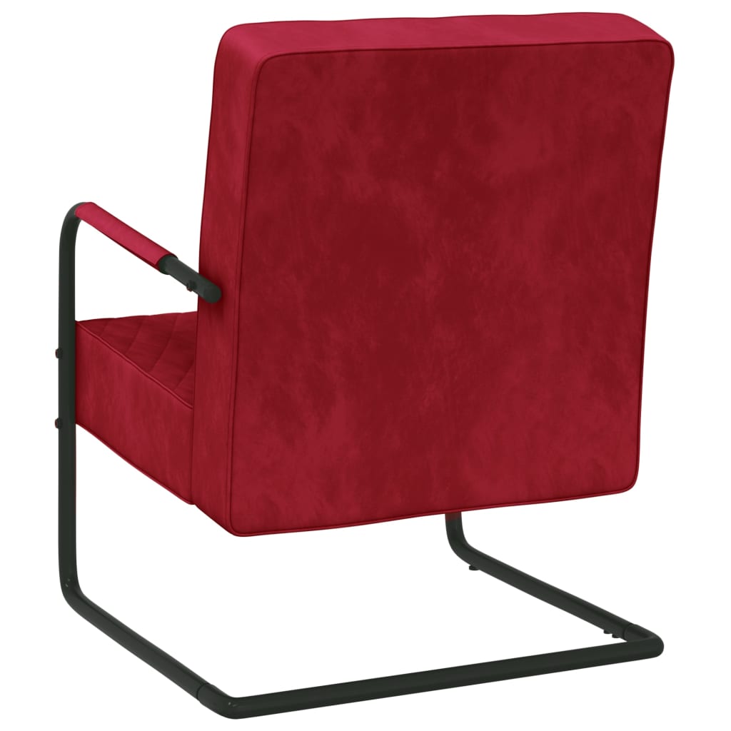 vidaXL Krzesło wspornikowe, winna czerwień, obite aksamitem
