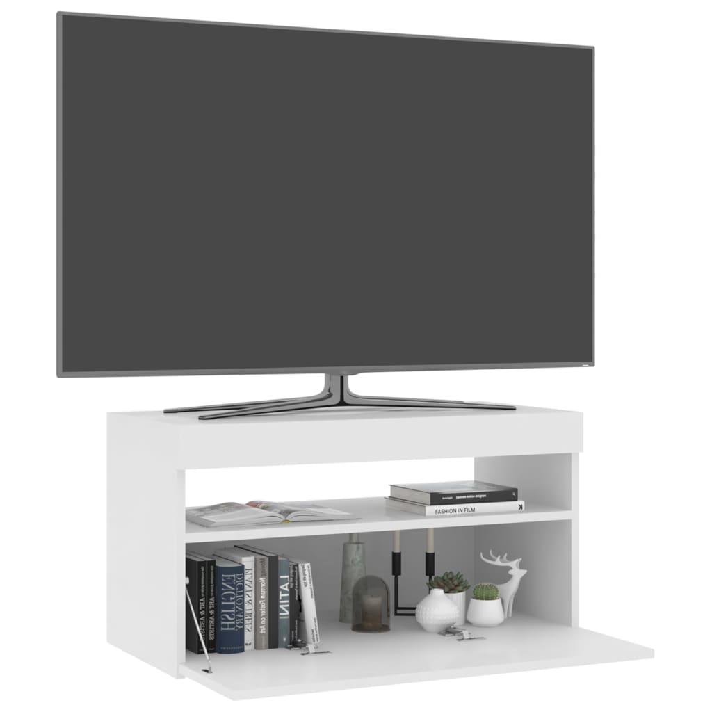 vidaXL Szafka TV z oświetleniem LED, biała, wysoki połysk, 75x35x40 cm