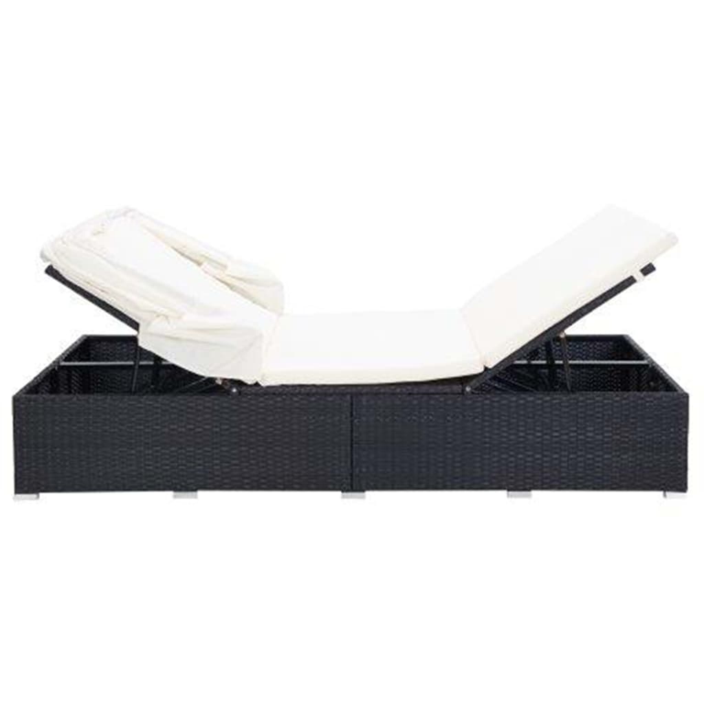 vidaXL 2-osobowy leżak z poduszką, polirattan, czarny