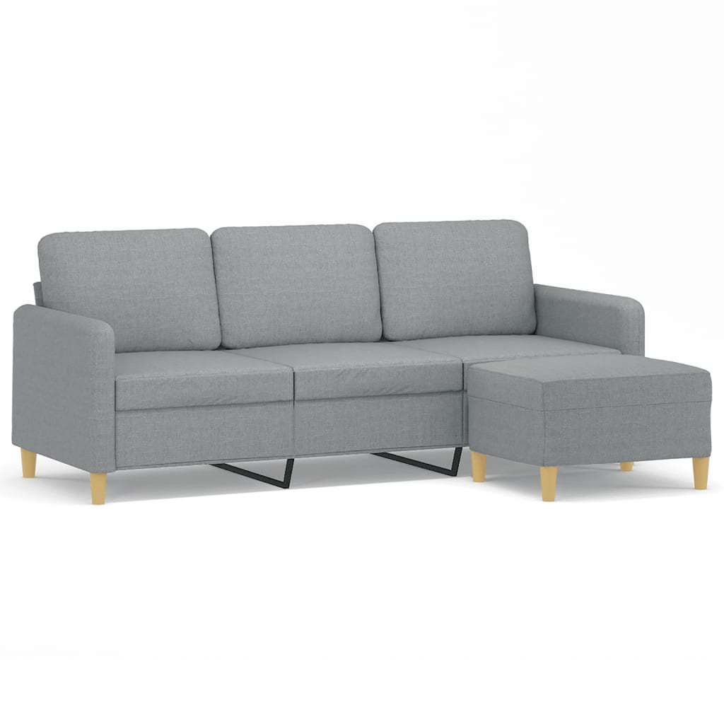 vidaXL 3-osobowa sofa z podnóżkiem, jasnoszara, 180 cm, tkaniną