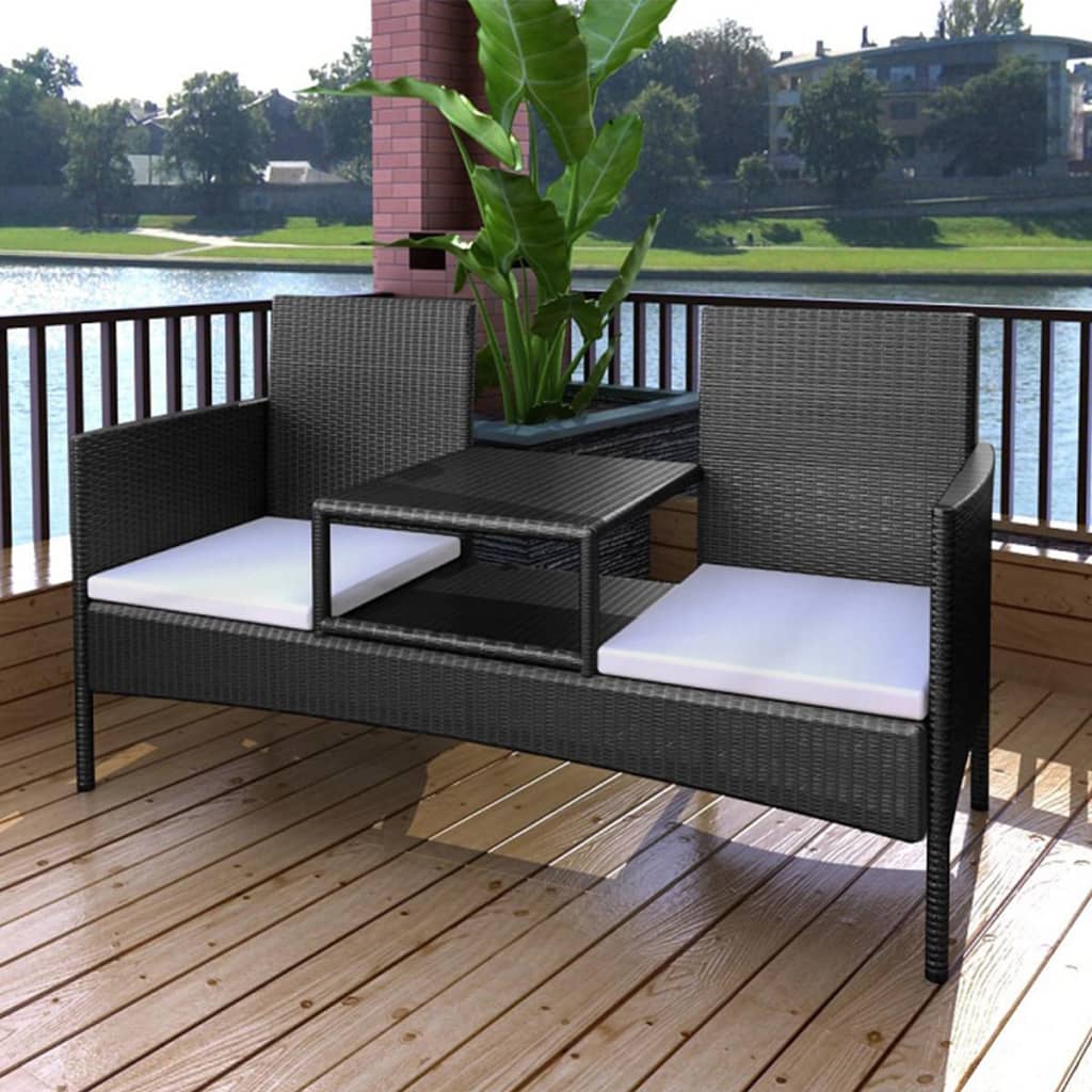 vidaXL Dwuosobowa sofa ogrodowa ze stolikiem, rattan PE, czarna