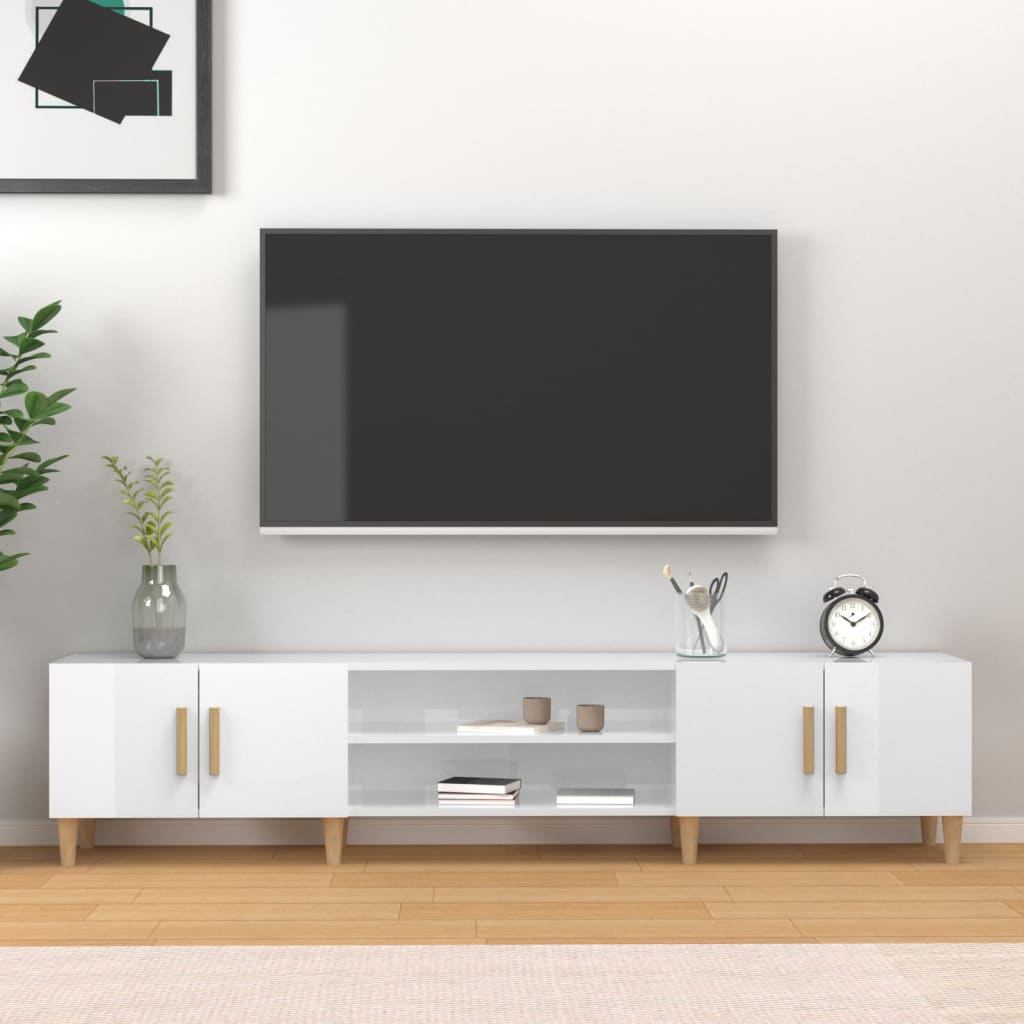 vidaXL Szafka pod TV, wysoki połysk, biała, 180x31,5x40 cm
