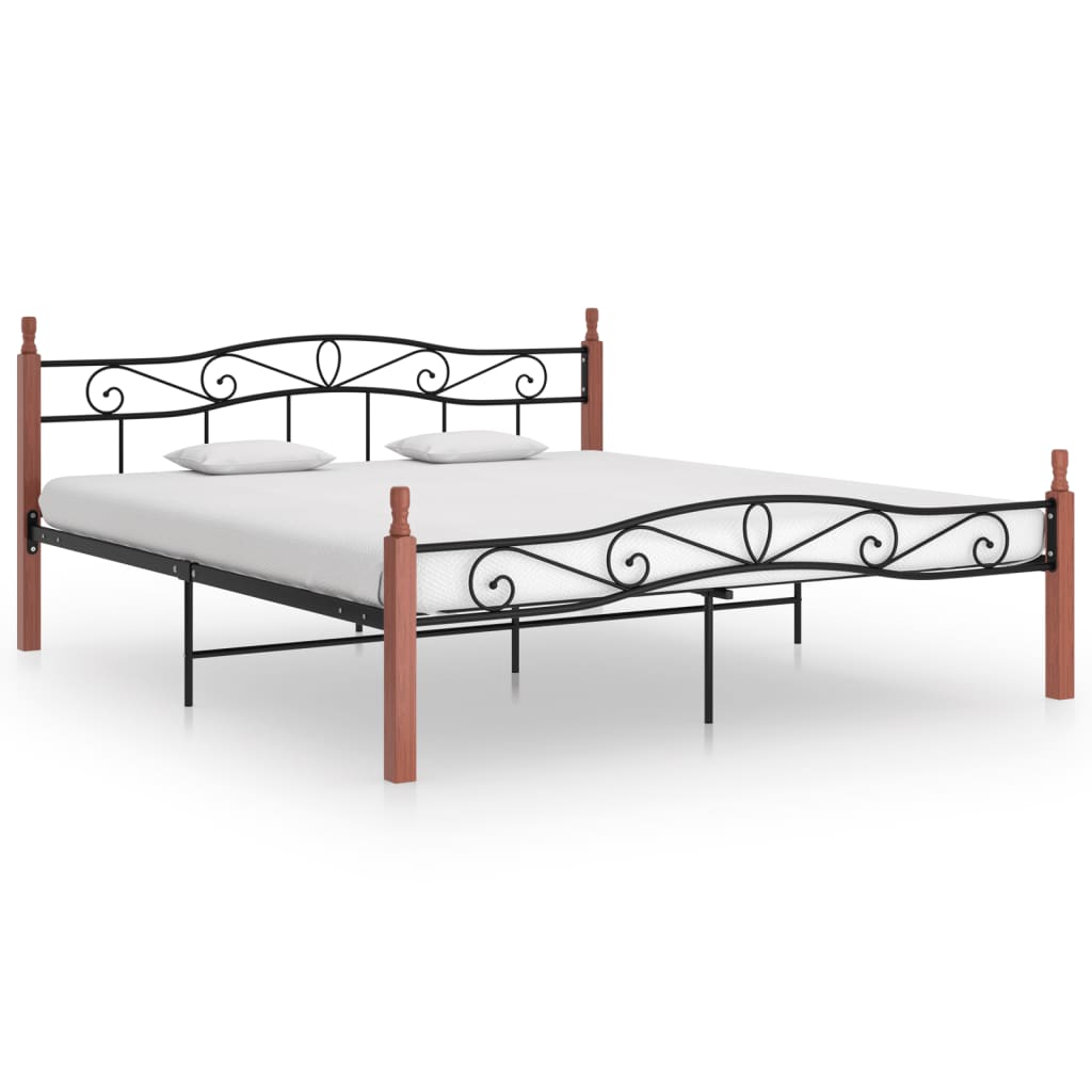 vidaXL Rama łóżka, czarny metal i lite drewno dębowe, 200x200 cm