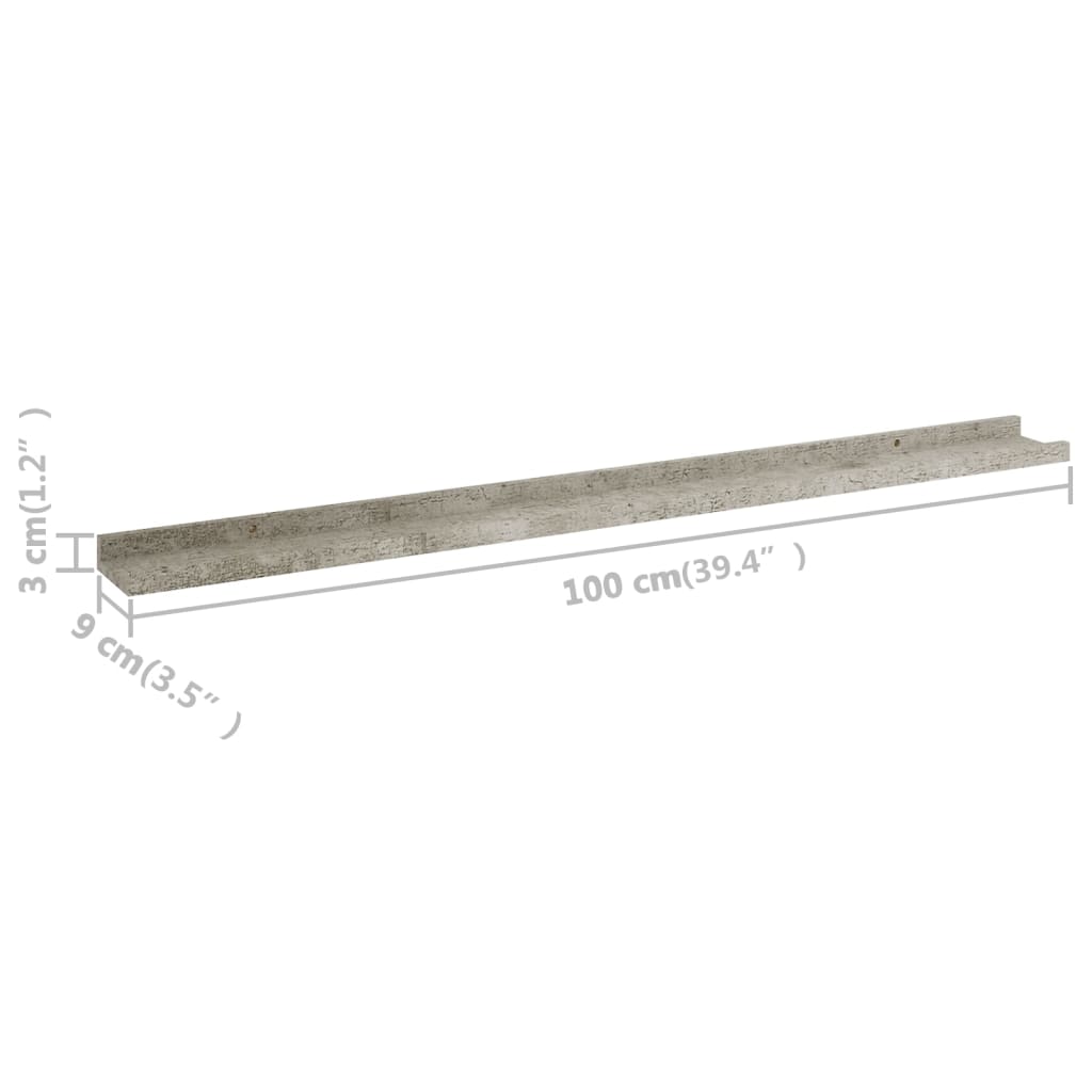 vidaXL Półki ścienne, 4 szt., szarość betonu, 100x9x3 cm