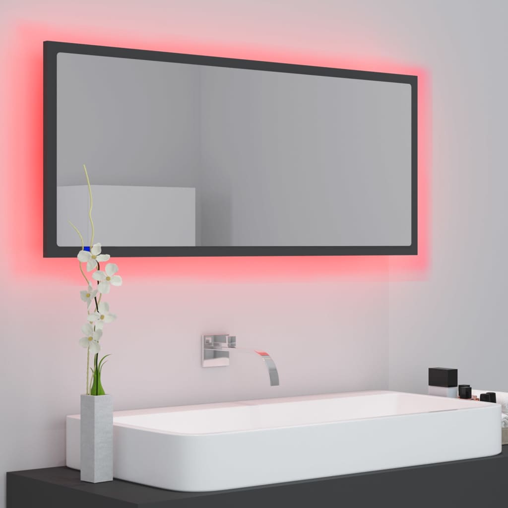 vidaXL Lustro łazienkowe z LED, szare, 100x8,5x37 cm, akryl