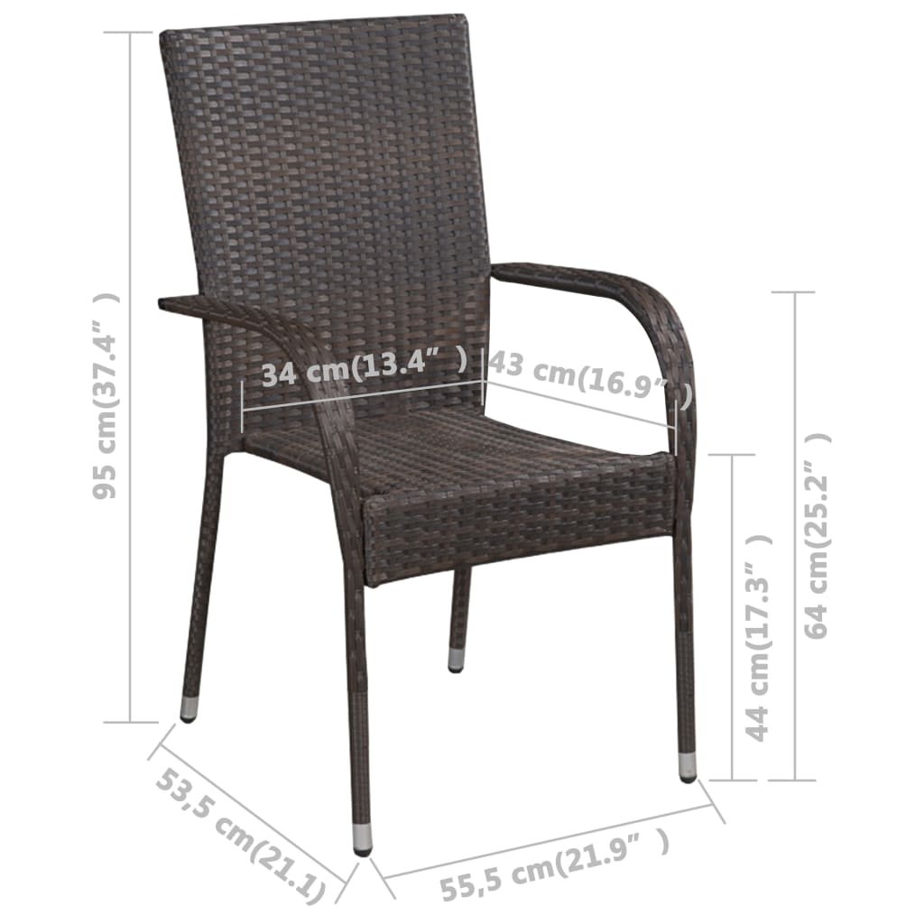 vidaXL Sztaplowane krzesła ogrodowe, 4 szt., polirattan, brązowe