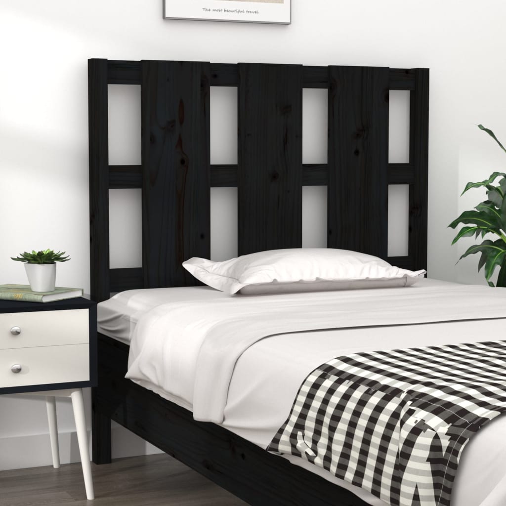 vidaXL Wezgłowie łóżka, czarne, 105,5x4x100 cm, lite drewno sosnowe