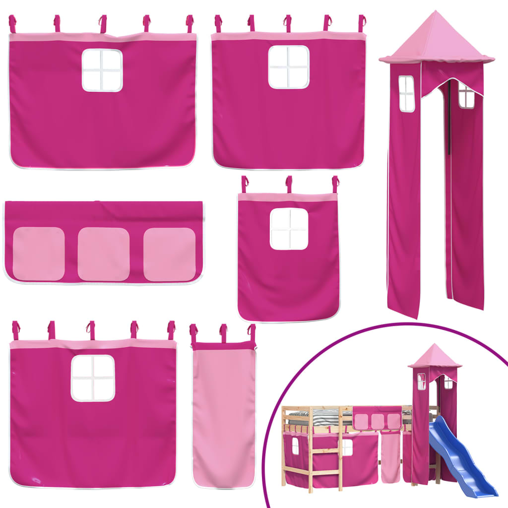 vidaXL Dziecięce łóżko na antresoli, z wieżą, różowe, 80x200 cm