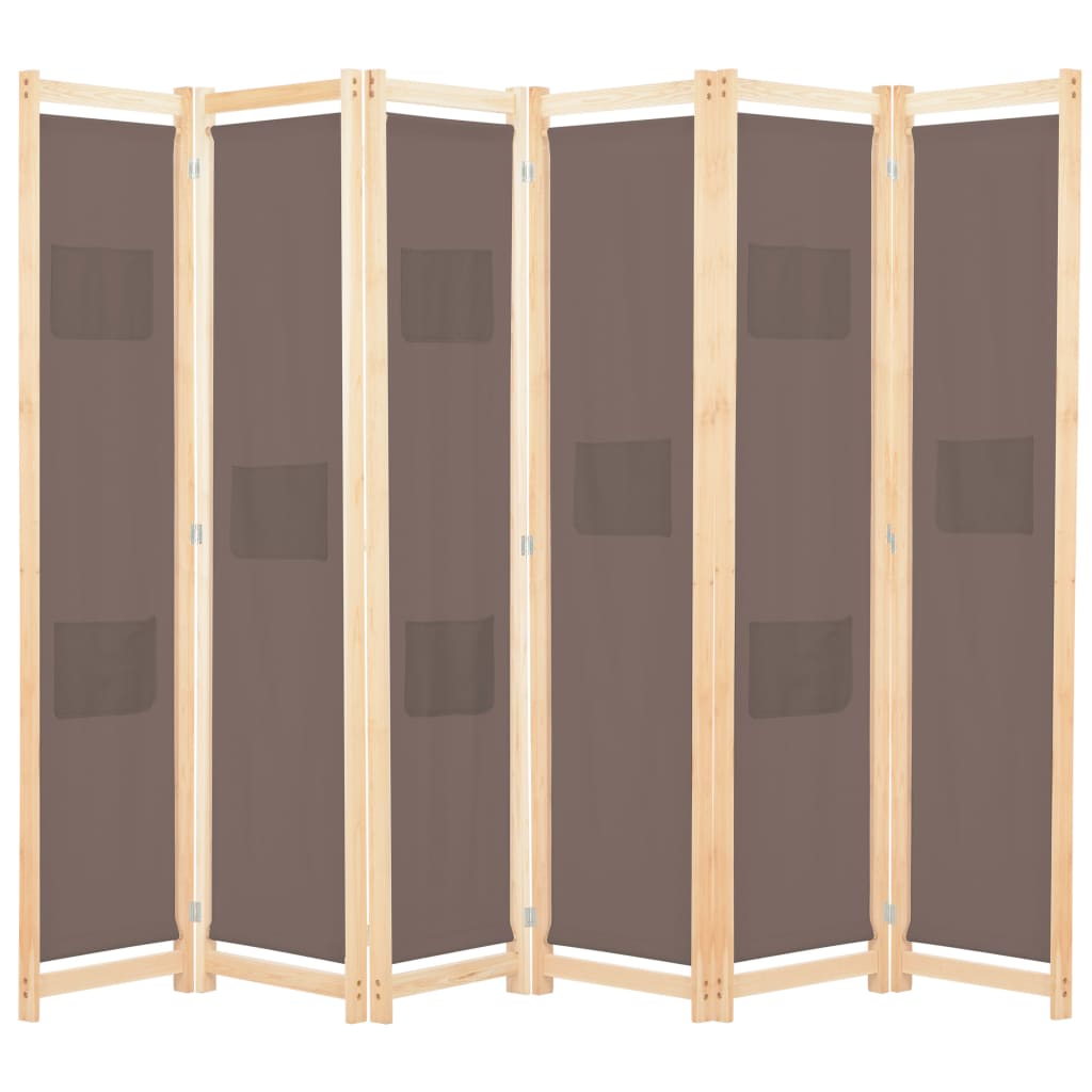 vidaXL Parawan 6-panelowy, brązowy, 240 x 170 x 4 cm, tkanina