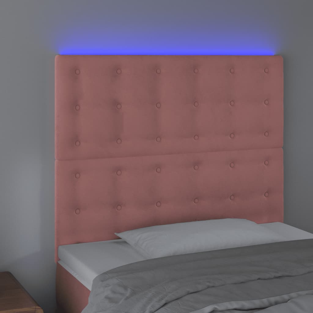 vidaXL Zagłówek do łóżka z LED, różowy, 80x5x118/128 cm, aksamit