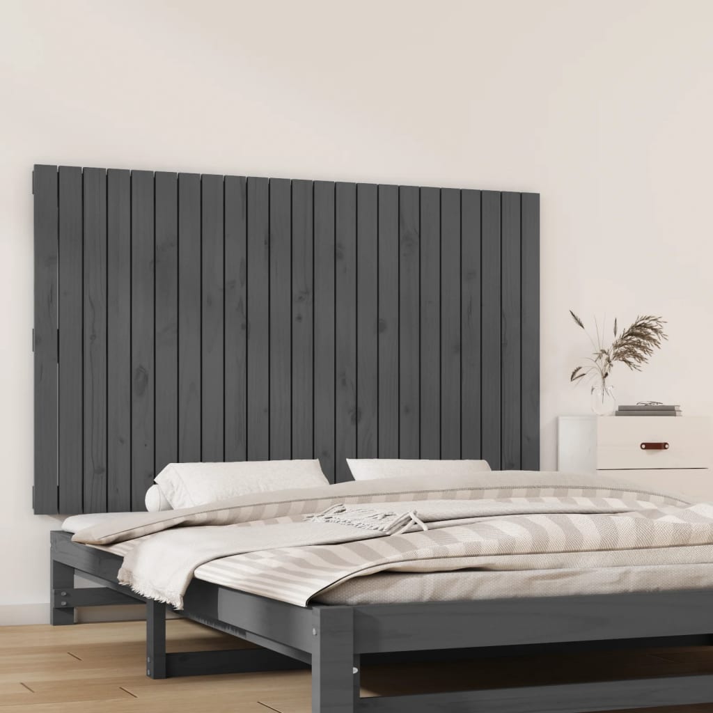 vidaXL Wezgłowie łóżka, szare, 147x3x90 cm, lite drewno sosnowe