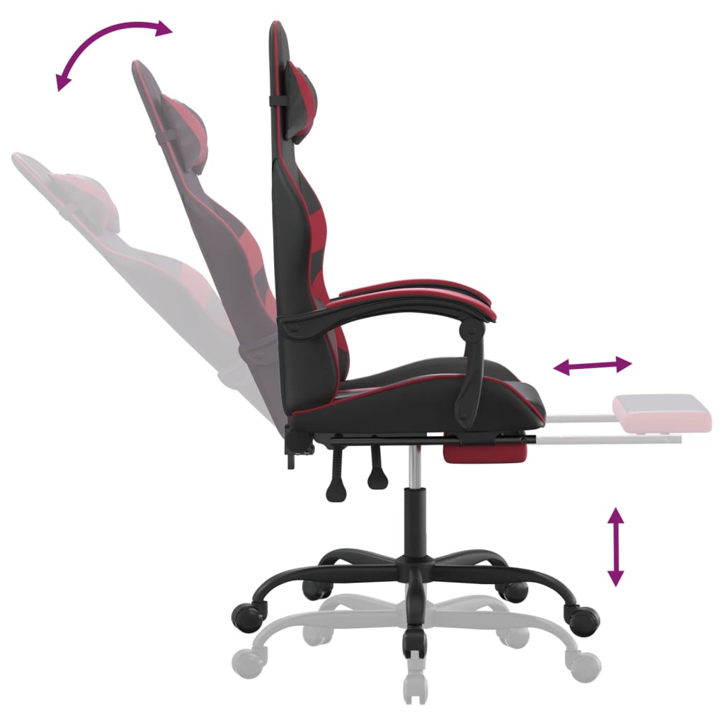 vidaXL Obrotowy fotel gamingowy z podnóżkiem, czarno-bordowy