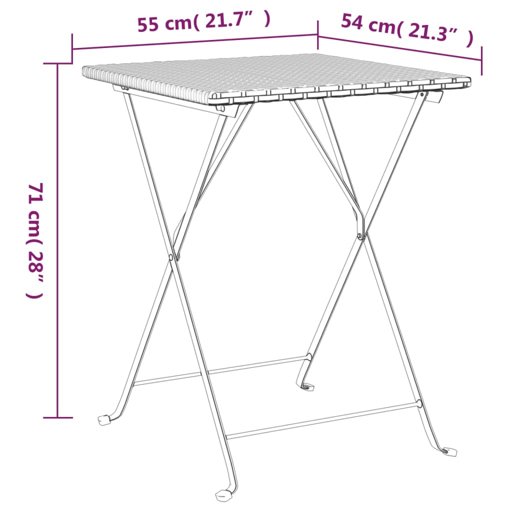 vidaXL Składany stolik bistro, czarny, 55x54x71 cm, polirattan