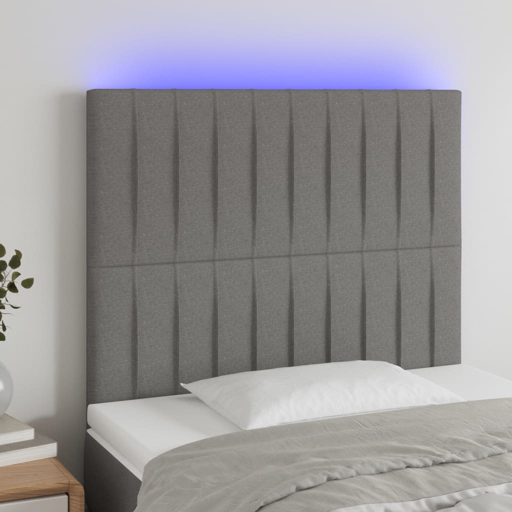 vidaXL Zagłówek do łóżka z LED, ciemnoszary, 80x5x118/128 cm, tkanina