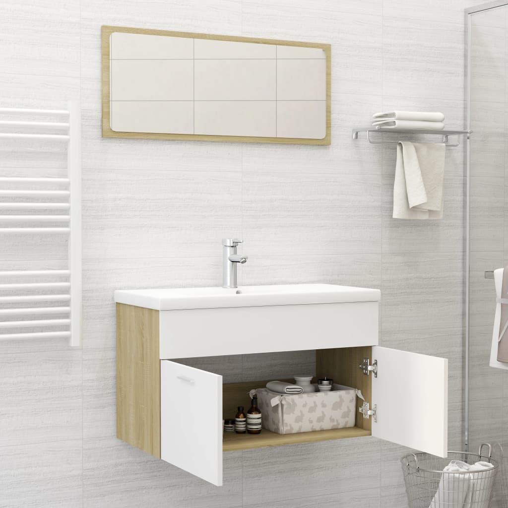 vidaXL 2-częściowy zestaw mebli łazienkowych, biel i dąb sonoma