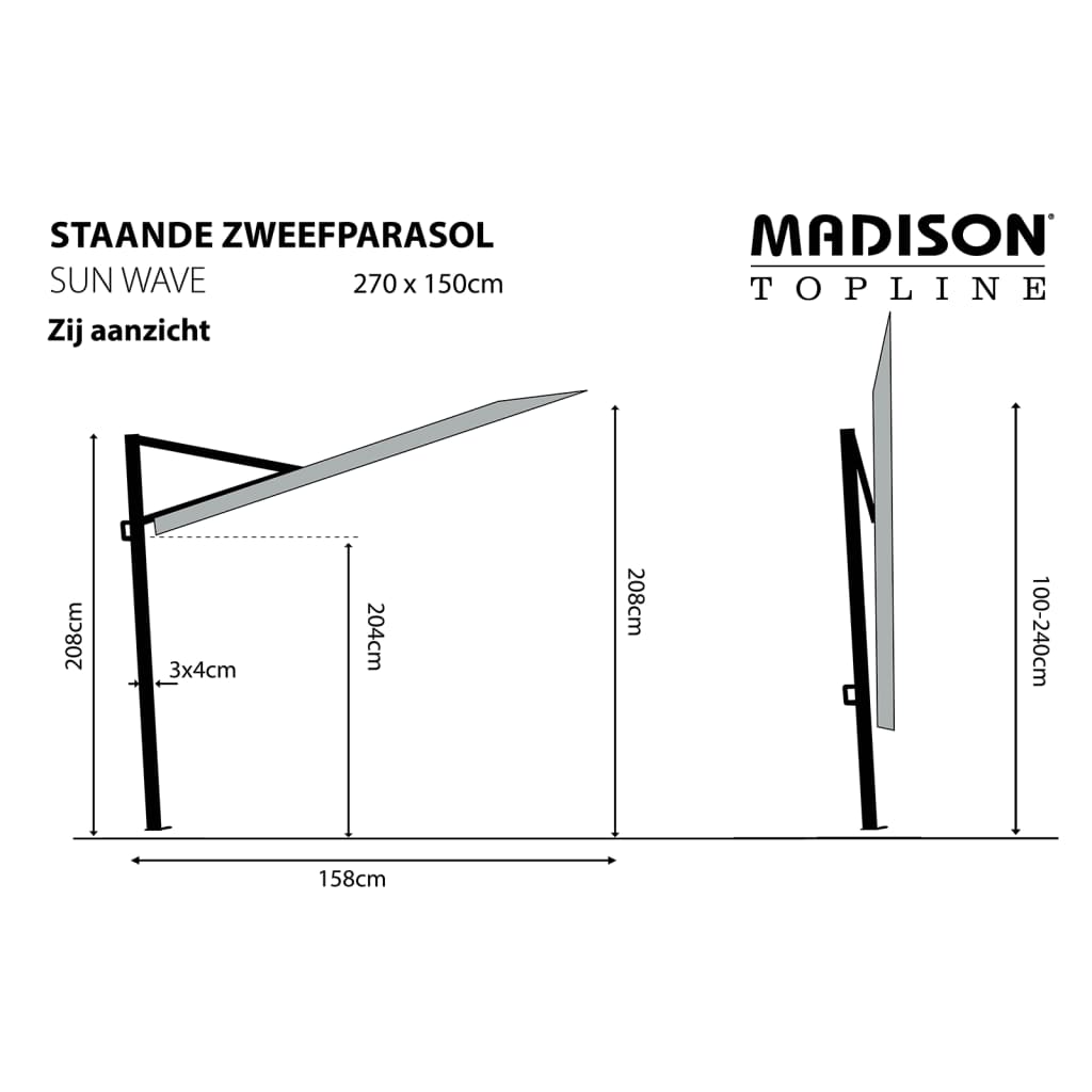 Madison Parasol Sun Wave, 270 x 150 cm, szary, PAC3P014