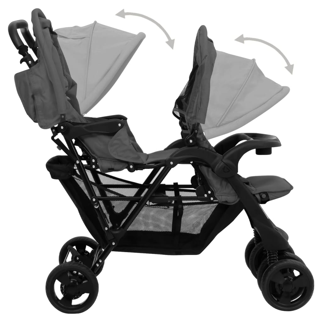 vidaXL Podwójny wózek spacerowy, ciemnoszary, stalowy