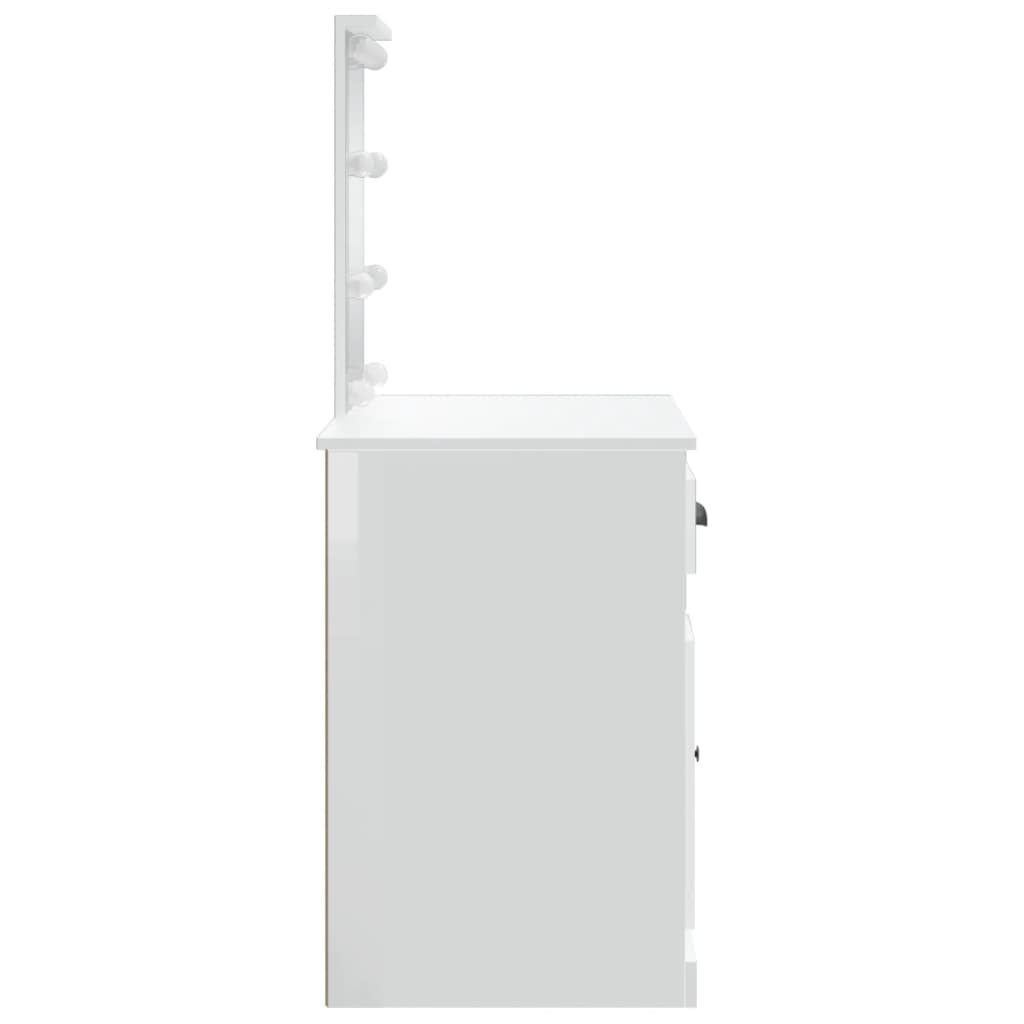 vidaXL Toaletka z oświetleniem LED, biała z połyskiem, 90x42x132,5 cm
