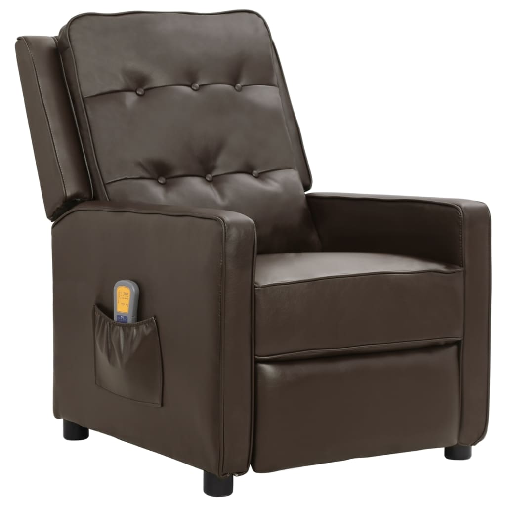 vidaXL Fotel masujący, brązowy, sztuczna skóra z połyskiem