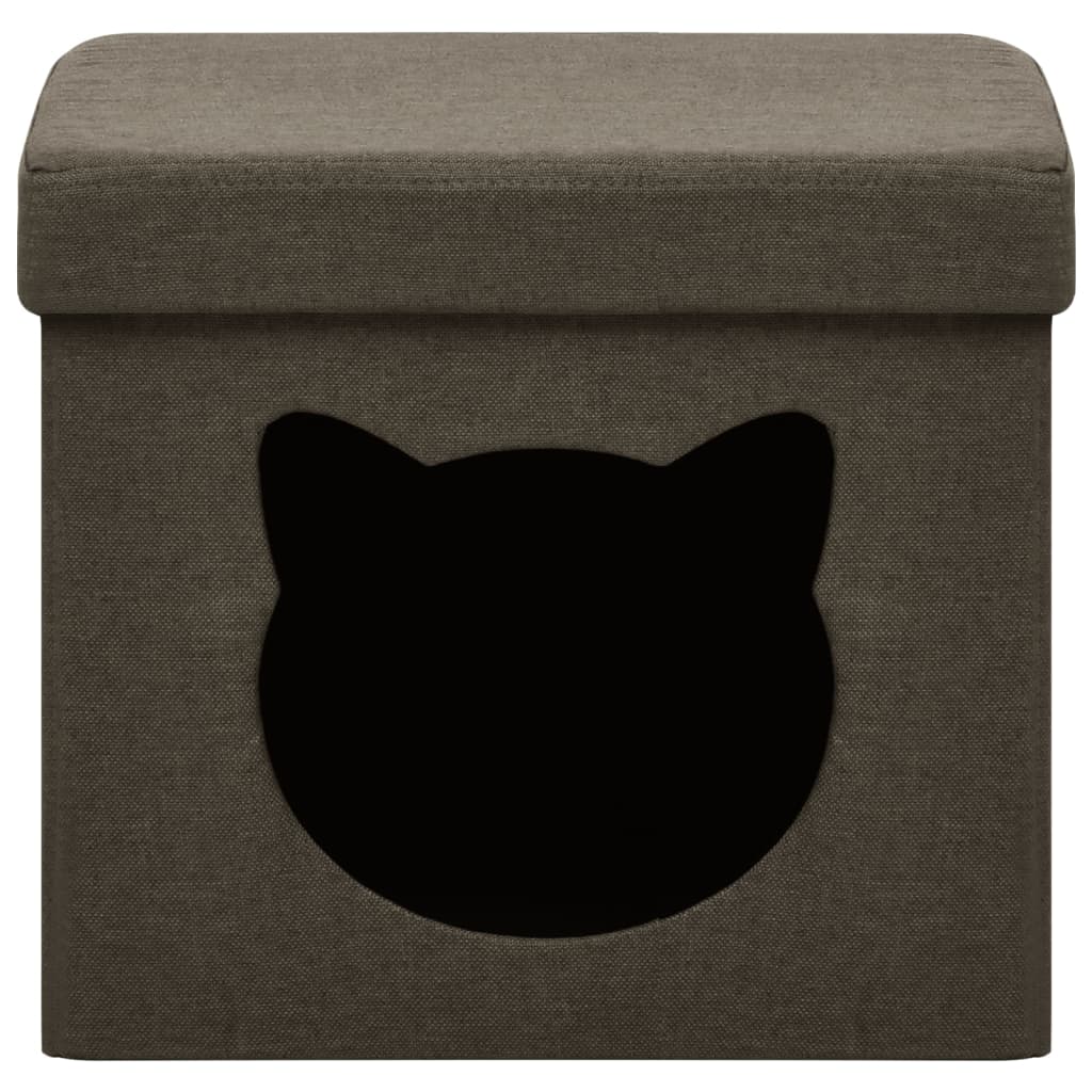 vidaXL Składany stołek ze schowkiem i kotem, ciemnobrązowy, tkanina