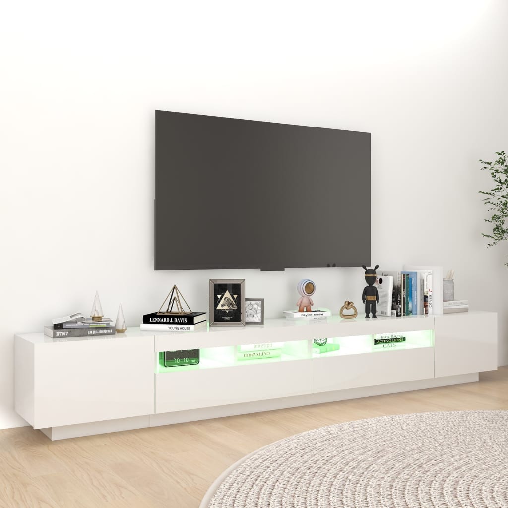 vidaXL Szafka TV z oświetleniem LED, biała z połyskiem, 260x35x40 cm
