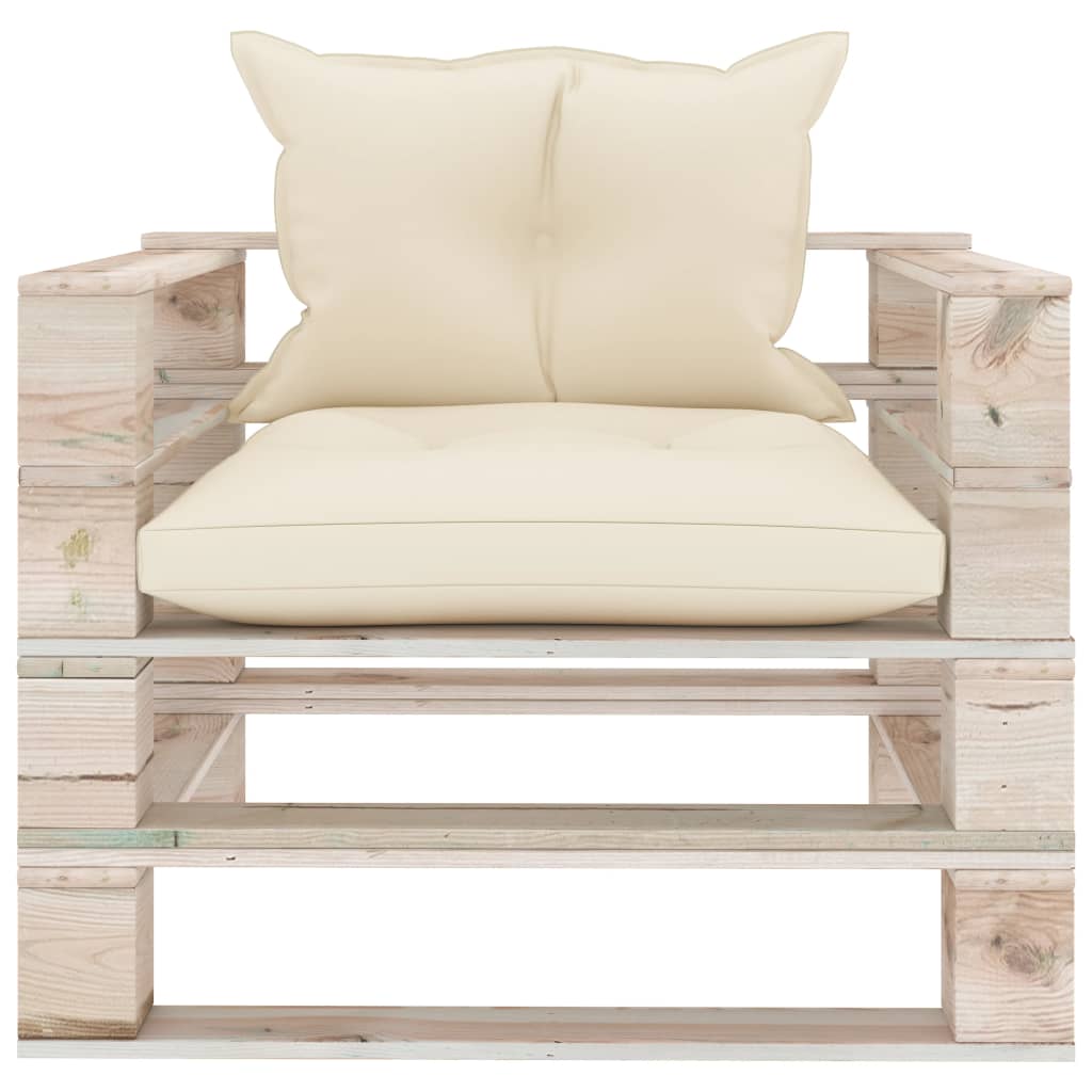 vidaXL Sofa ogrodowa z palet, z kremowymi poduszkami, drewno sosnowe