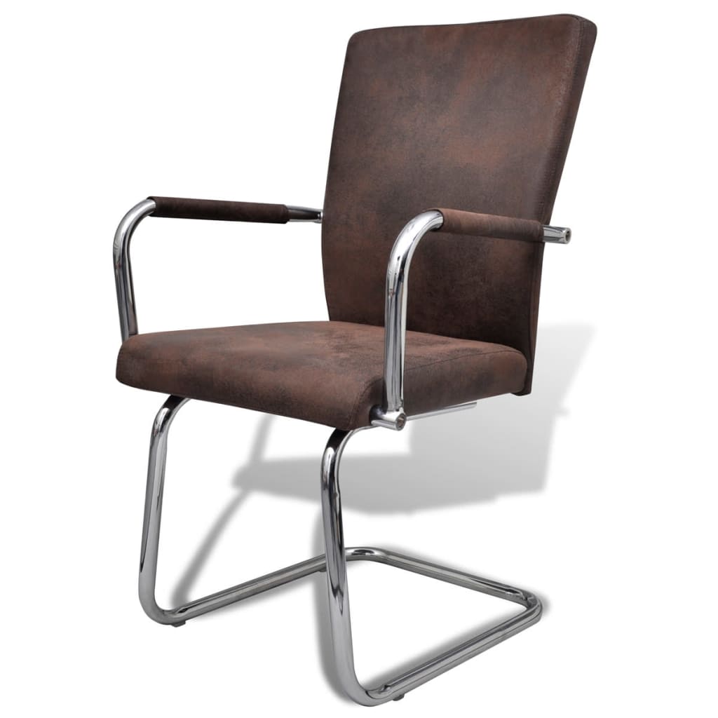 vidaXL Krzesła stołowe na płozach, 2 szt., brązowe, leathaire