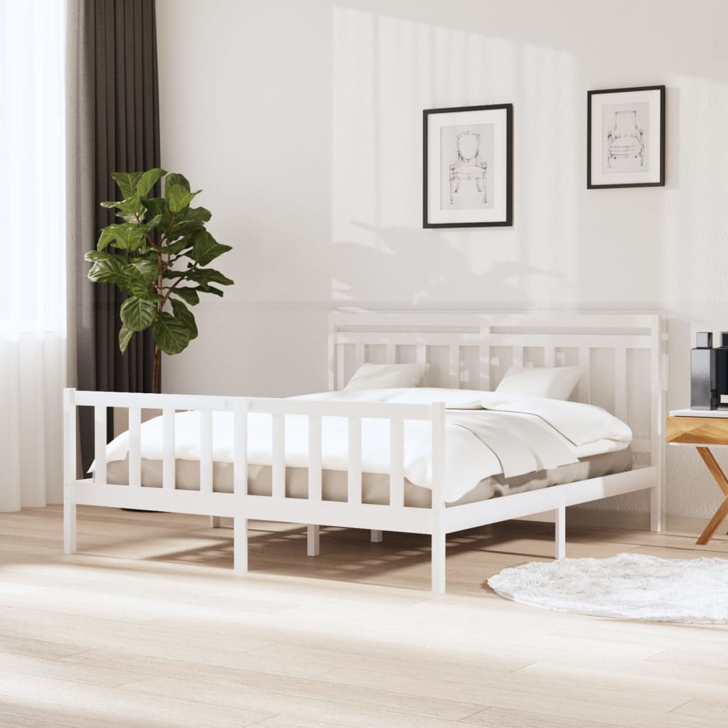 vidaXL Rama łóżka, biała, lite drewno, 160 x 200 cm