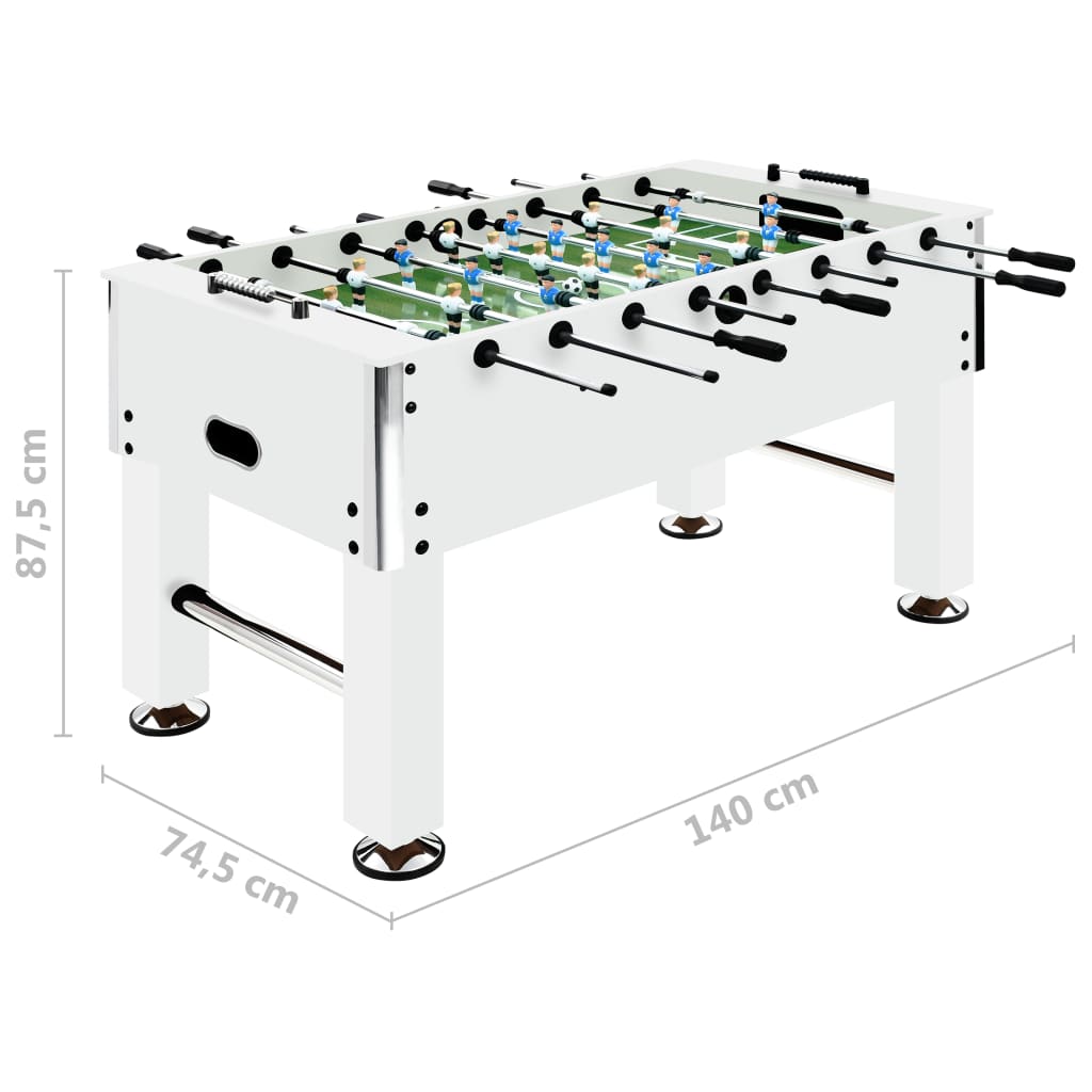vidaXL Stół do gry w piłkarzyki, stal, 60 kg, 140x74,5x87,5 cm, biały
