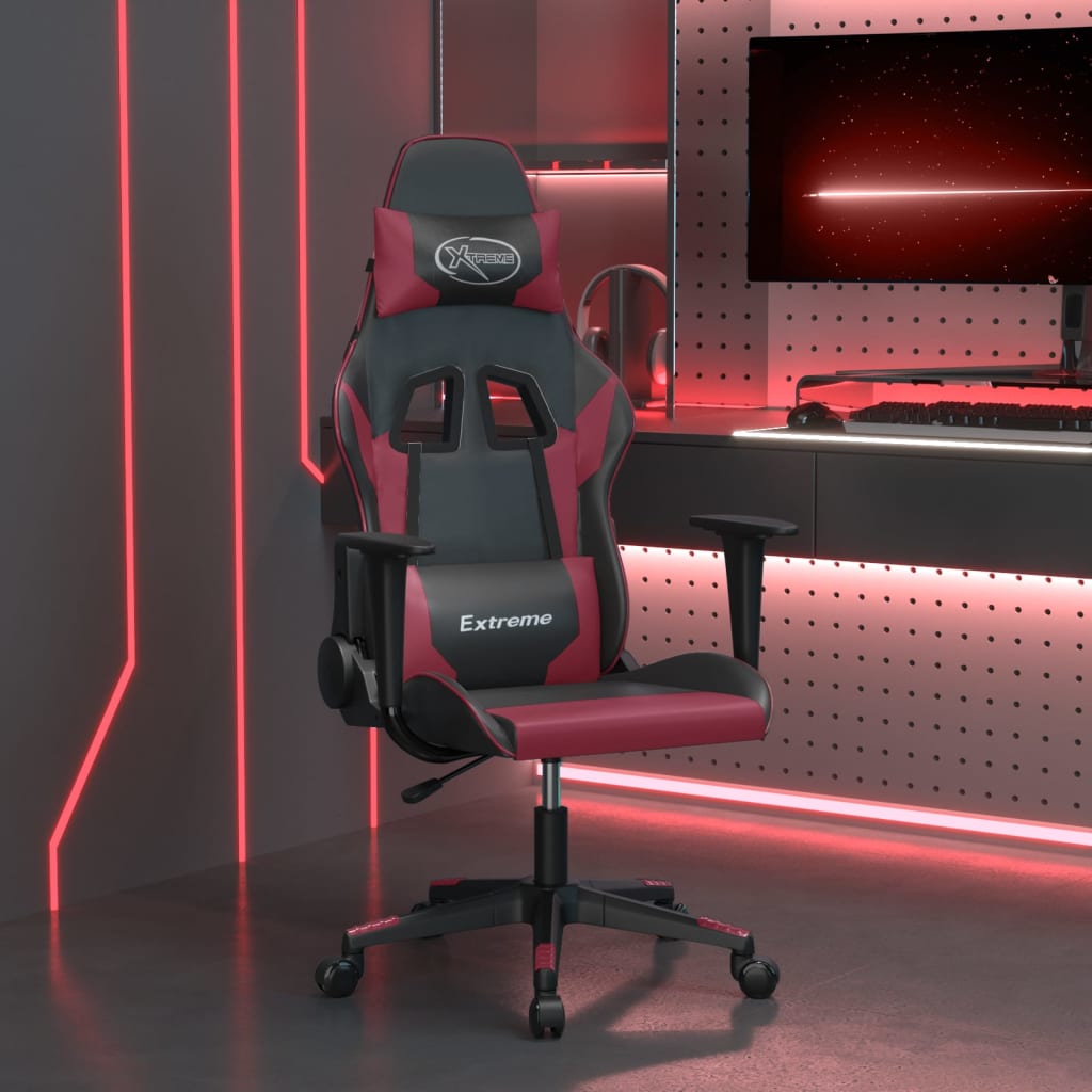 vidaXL Masujący fotel gamingowy, czarno-bordowy, sztuczna skóra