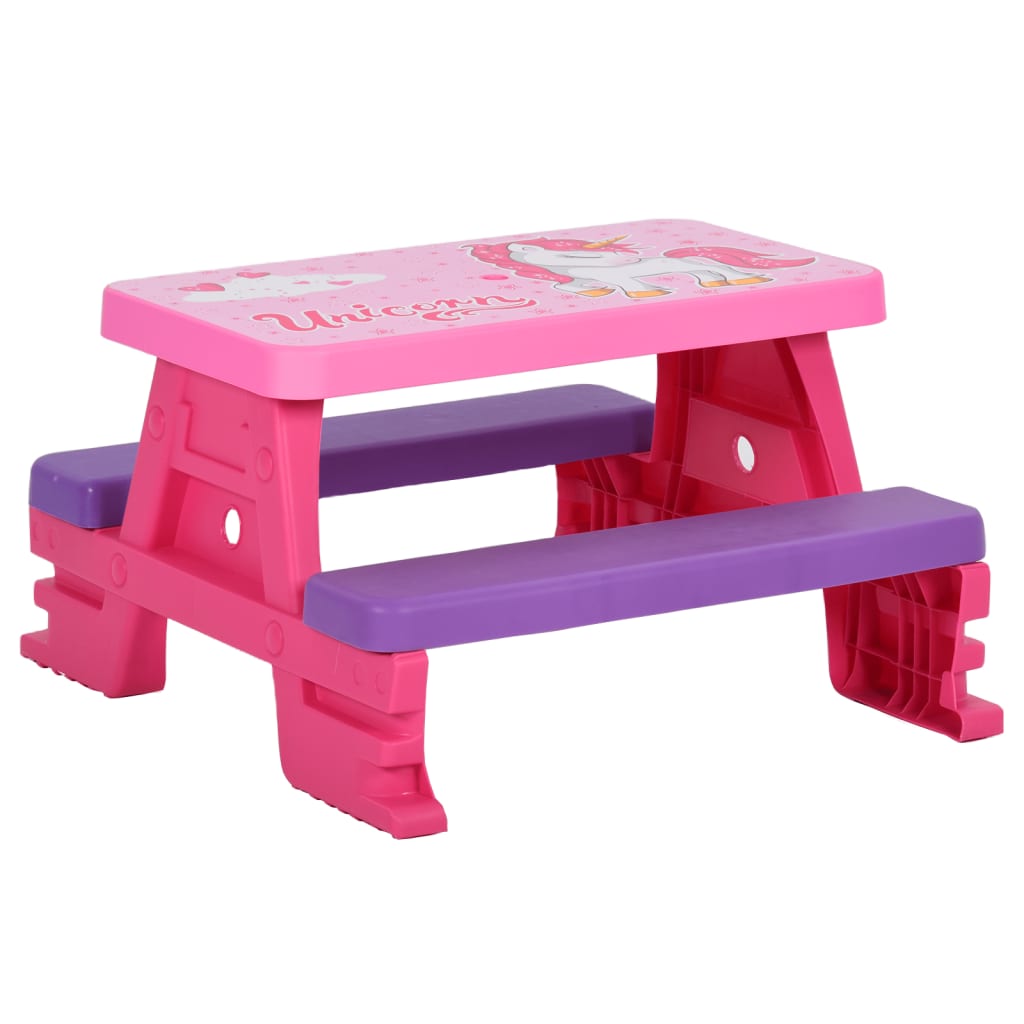 vidaXL Dziecięcy stolik piknikowy z ławkami, 79x69x42 cm, różowy