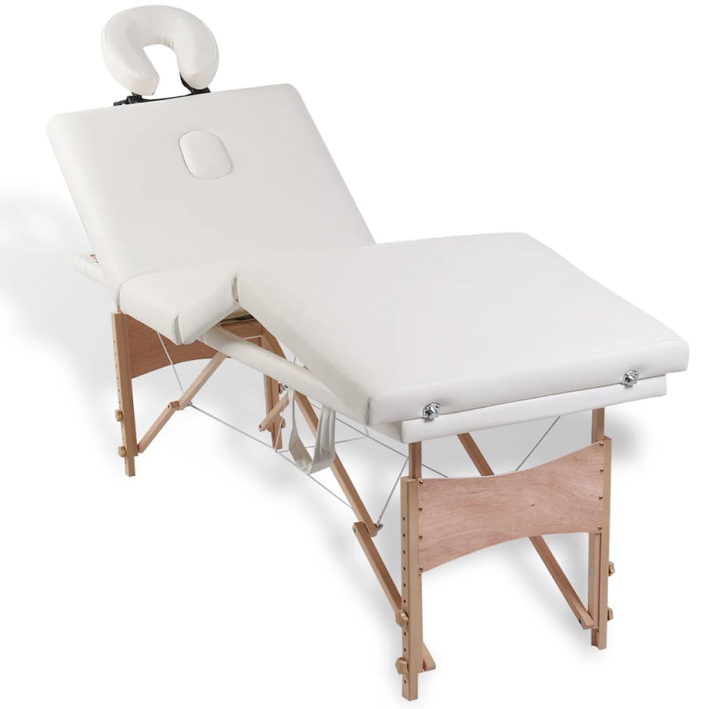 vidaXL Składany stół do masażu z drewnianą ramą, 4 strefy, kremowy