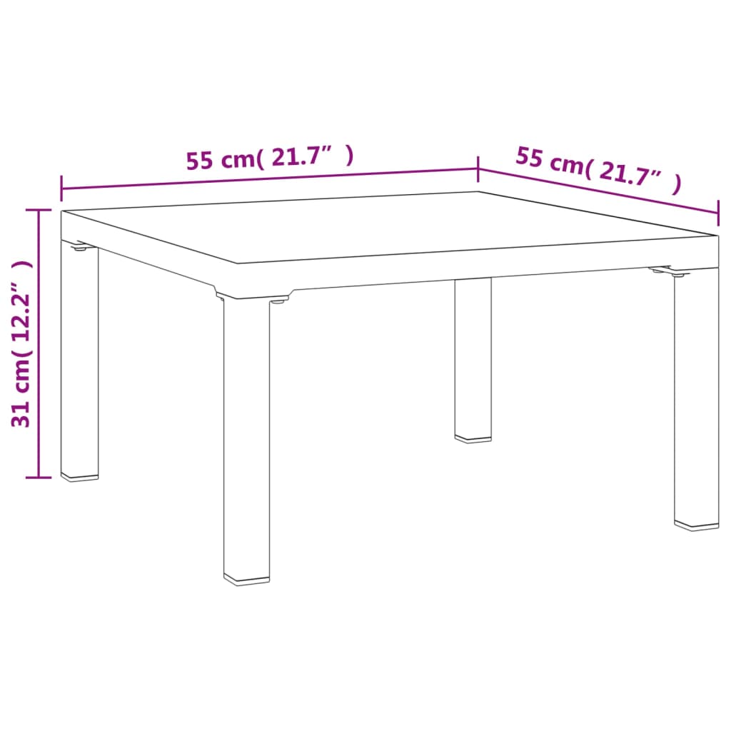 vidaXL Ogrodowy stolik kawowy, szary, 55x55x31 cm, DPC i stal