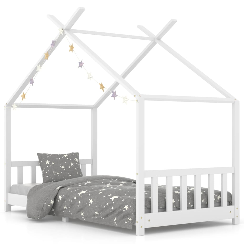 vidaXL Rama łóżka dziecięcego, biała, lite drewno sosnowe, 90 x 200 cm