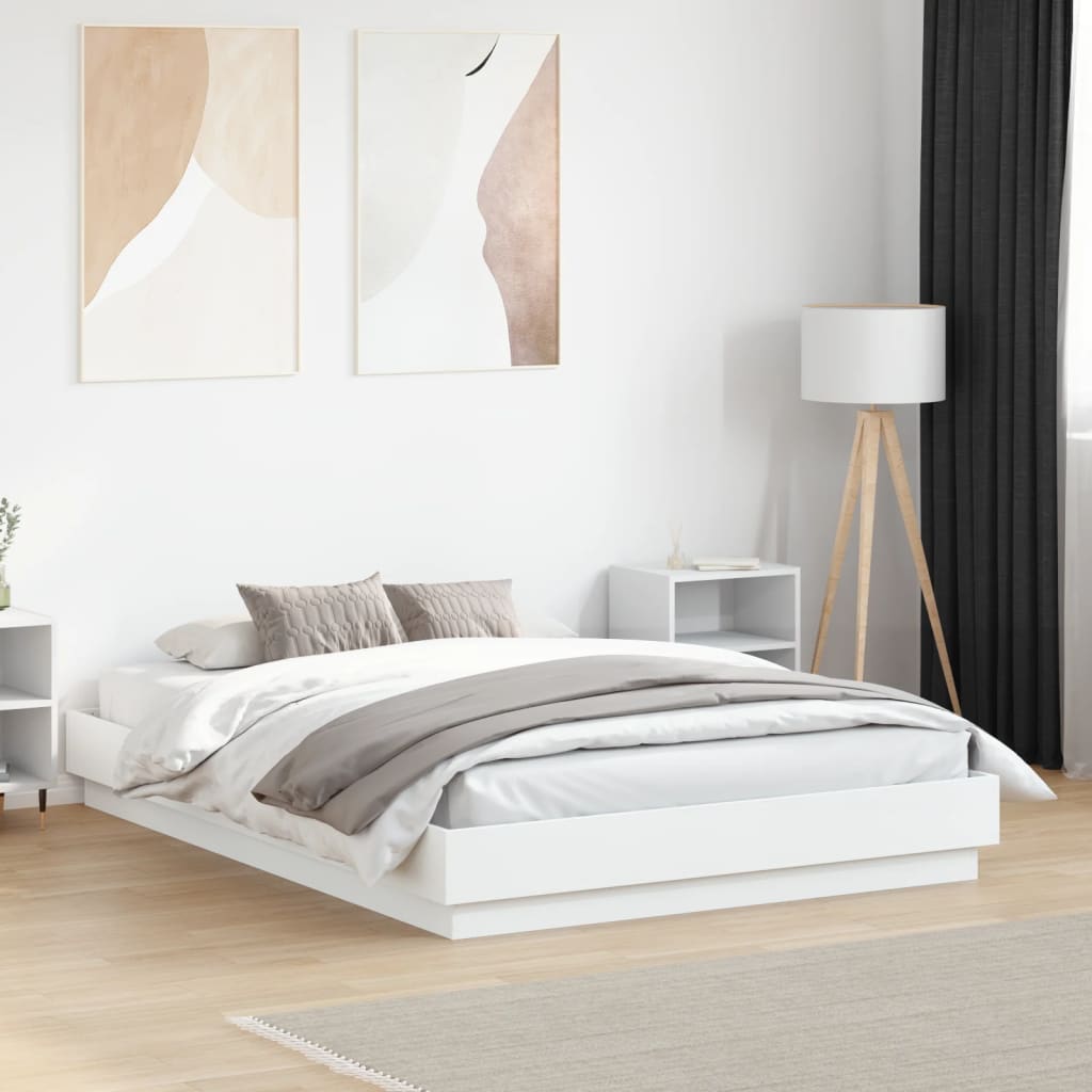 vidaXL Rama łóżka z oświetleniem LED, biała, 135x190 cm