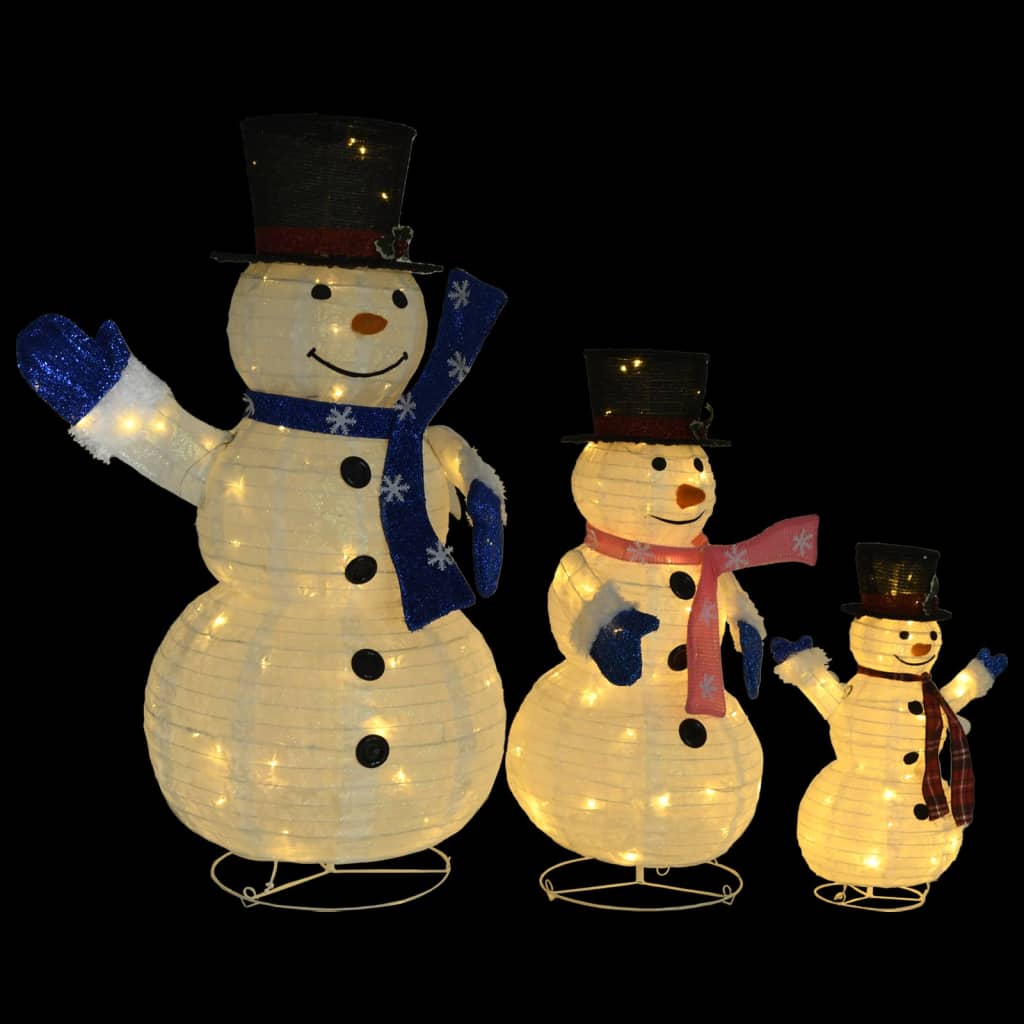 vidaXL Dekoracja świąteczna LED, rodzina bałwanków, luksusowa tkanina