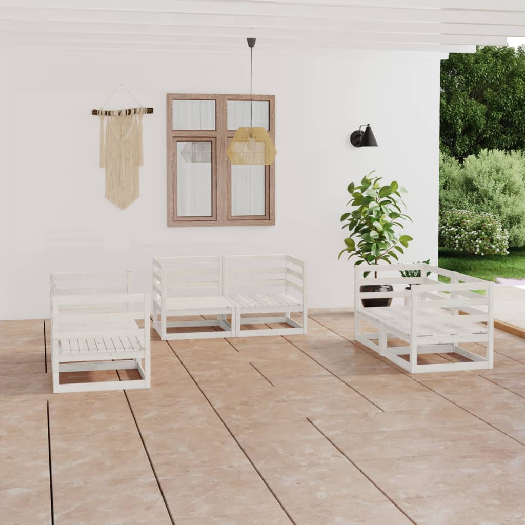 vidaXL 6-cz. zestaw mebli wypoczynkowych do ogrodu, biały, sosnowy