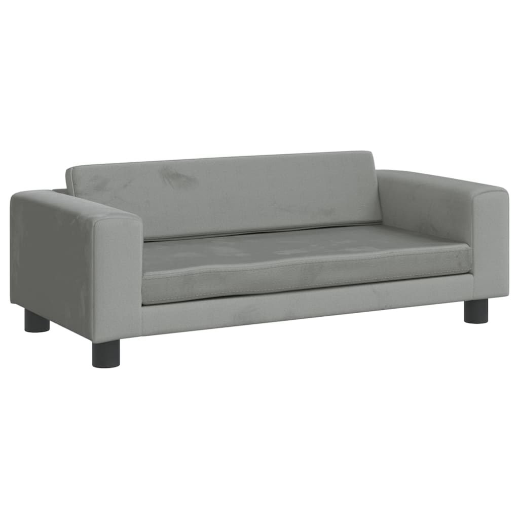 vidaXL Sofa dziecięca z podnóżkiem, jasnoszara, 100x50x30 cm, aksamit