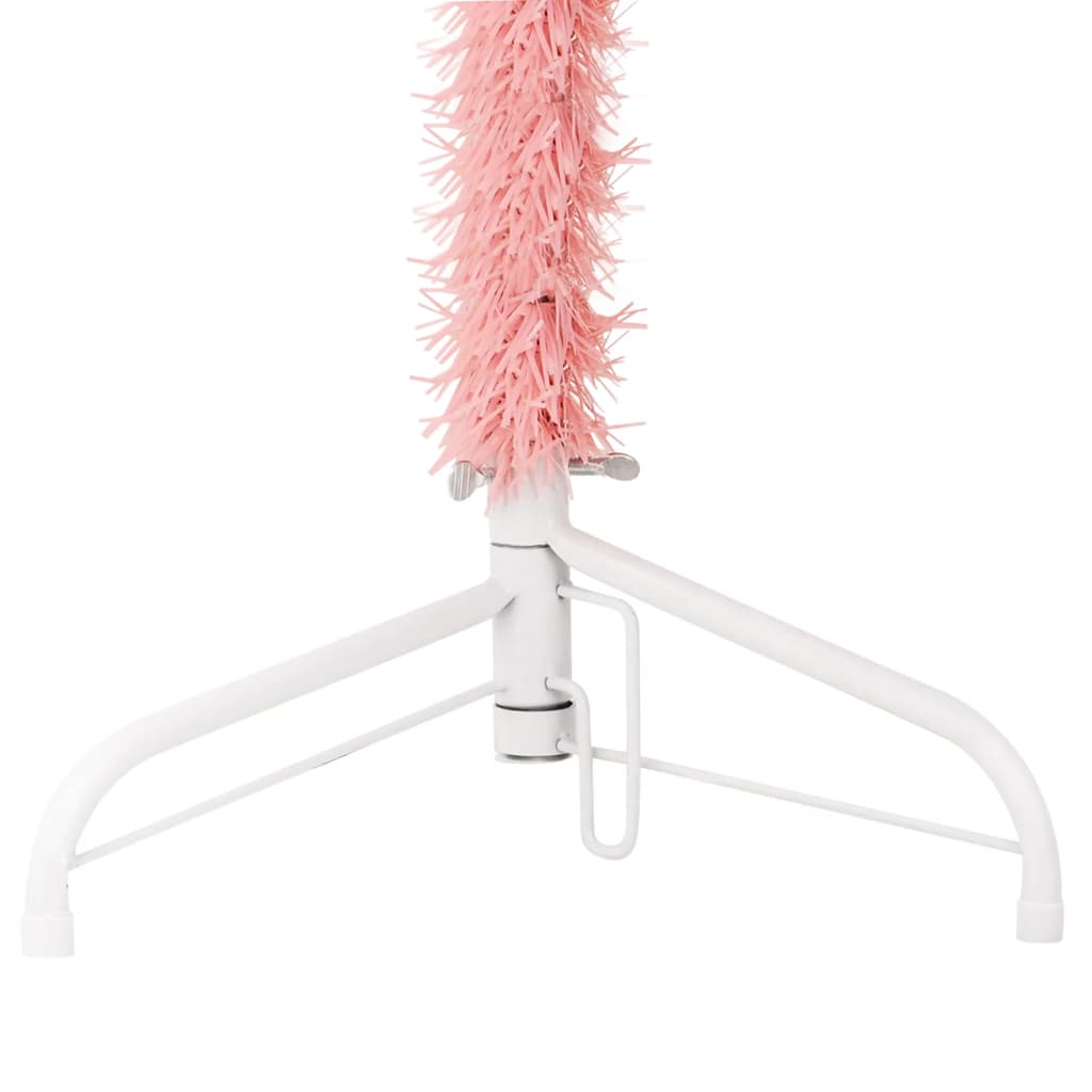 vidaXL Smukła choinka połówka ze stojakiem, sztuczna, różowa, 150 cm