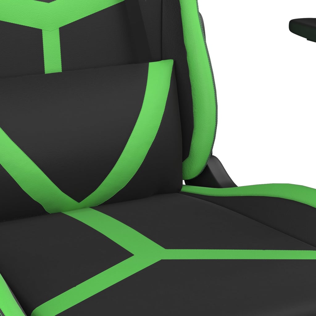vidaXL Masujący fotel gamingowy z podnóżkiem, czarno-zielony, ekoskóra