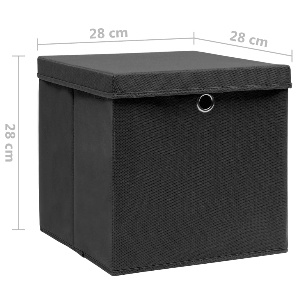 vidaXL Pudełka z pokrywami, 4 szt., 28x28x28 cm, czarne