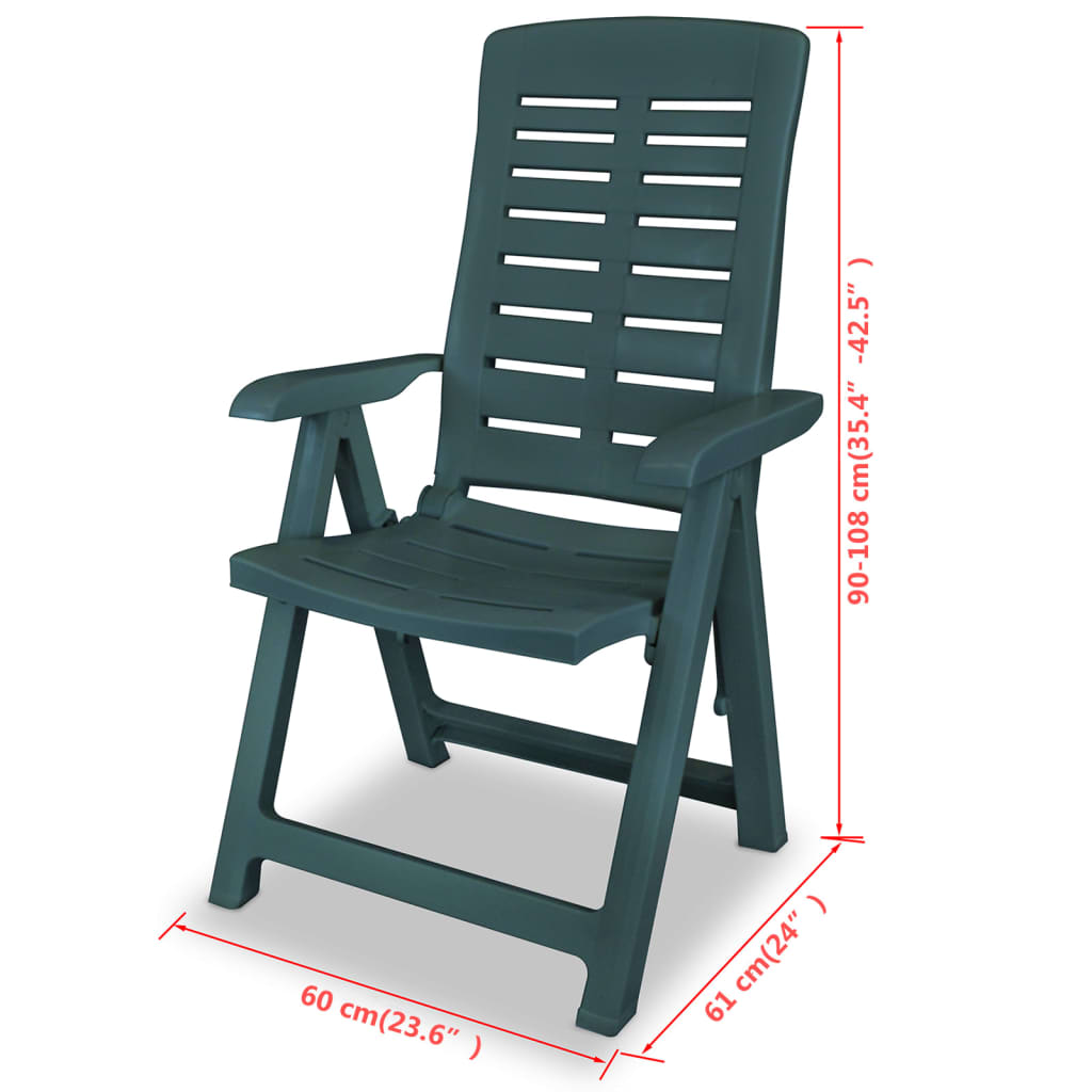 vidaXL Rozkładane krzesła ogrodowe, 2 szt., plastikowe, zielone