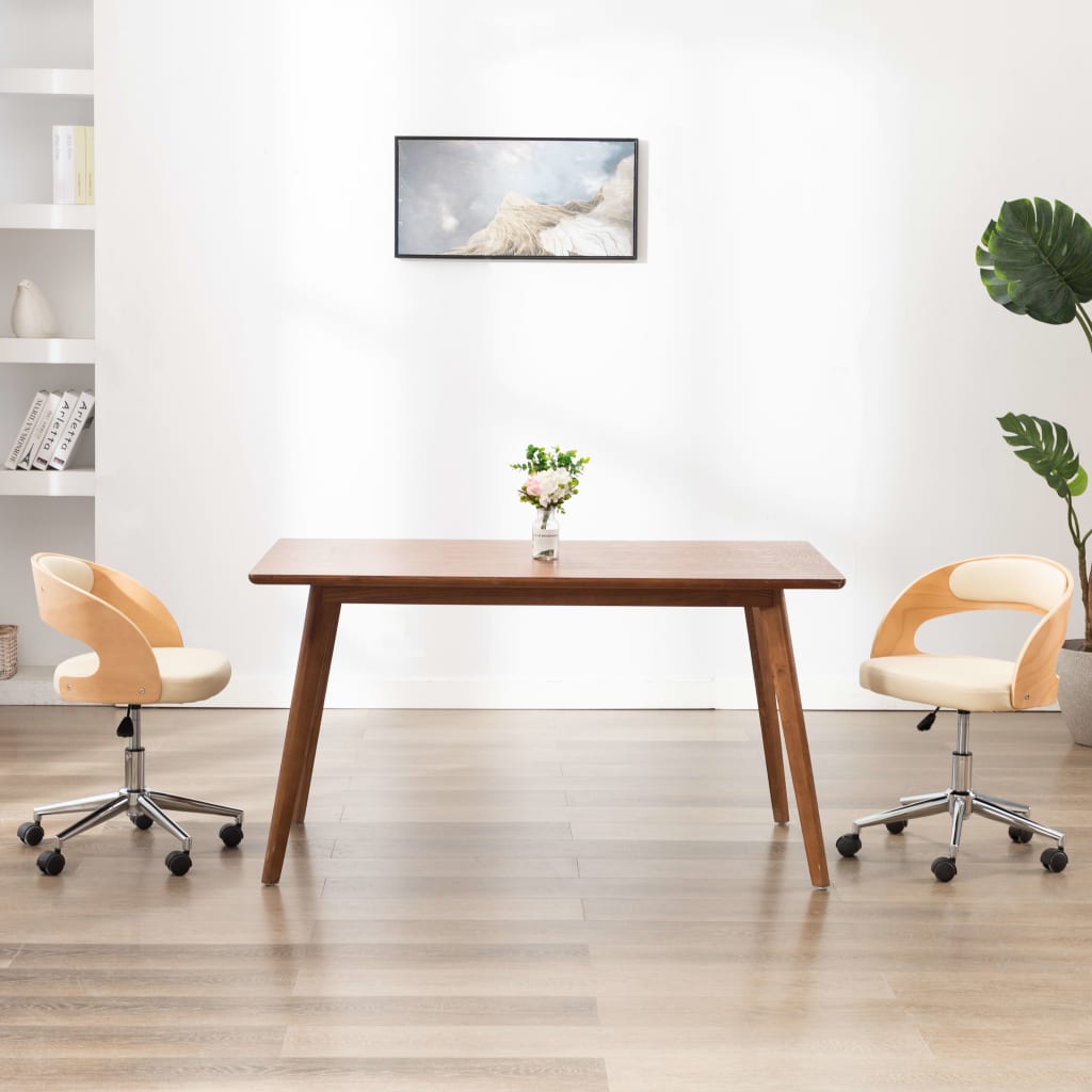 vidaXL Obrotowe krzesło stołowe, kremowe, gięte drewno i ekoskóra