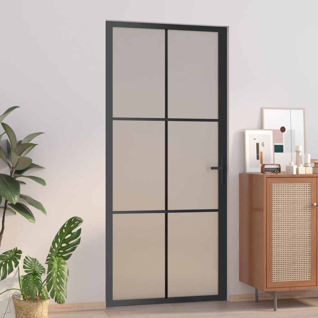 vidaXL Drzwi wewnętrzne, 93x201,5 cm, czarne, matowe szkło i aluminium