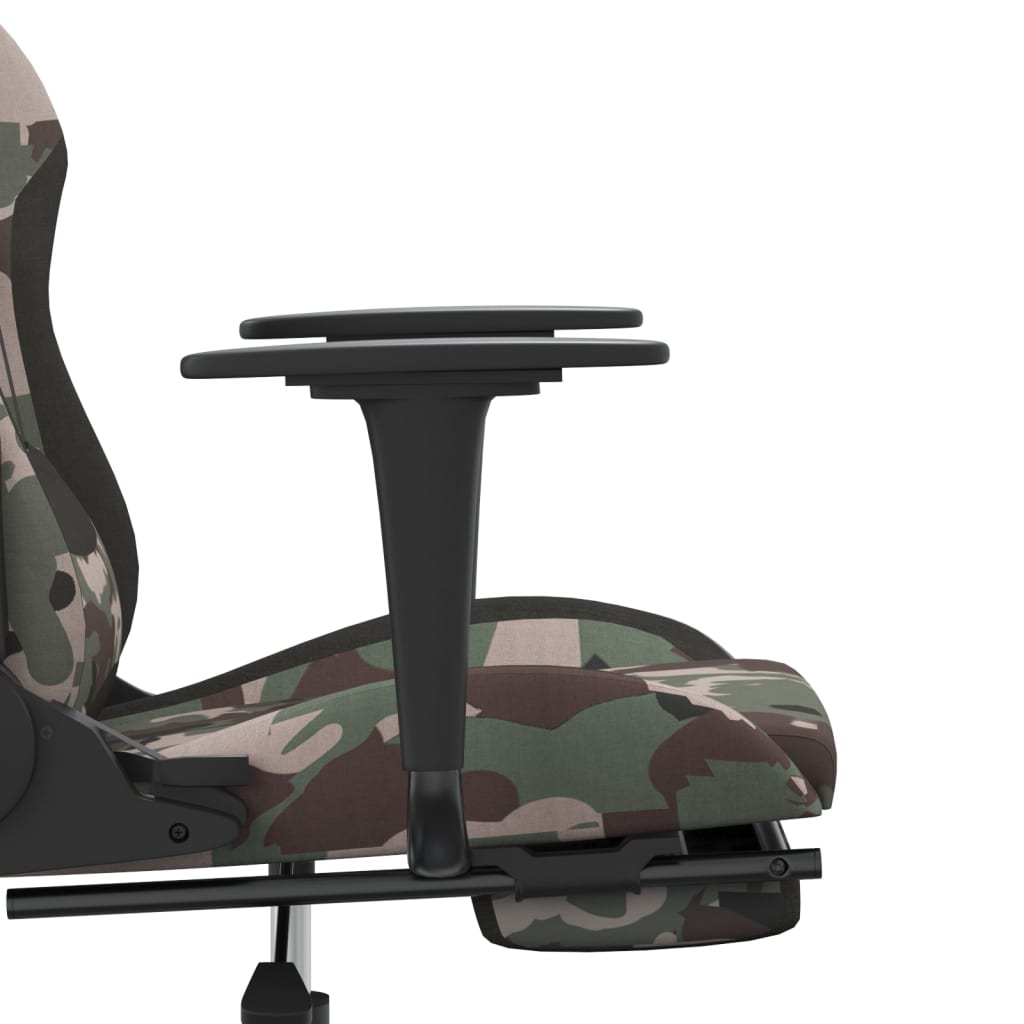 vidaXL Fotel dla gracza z podnóżkiem i masażem, czarny i moro, tkanina