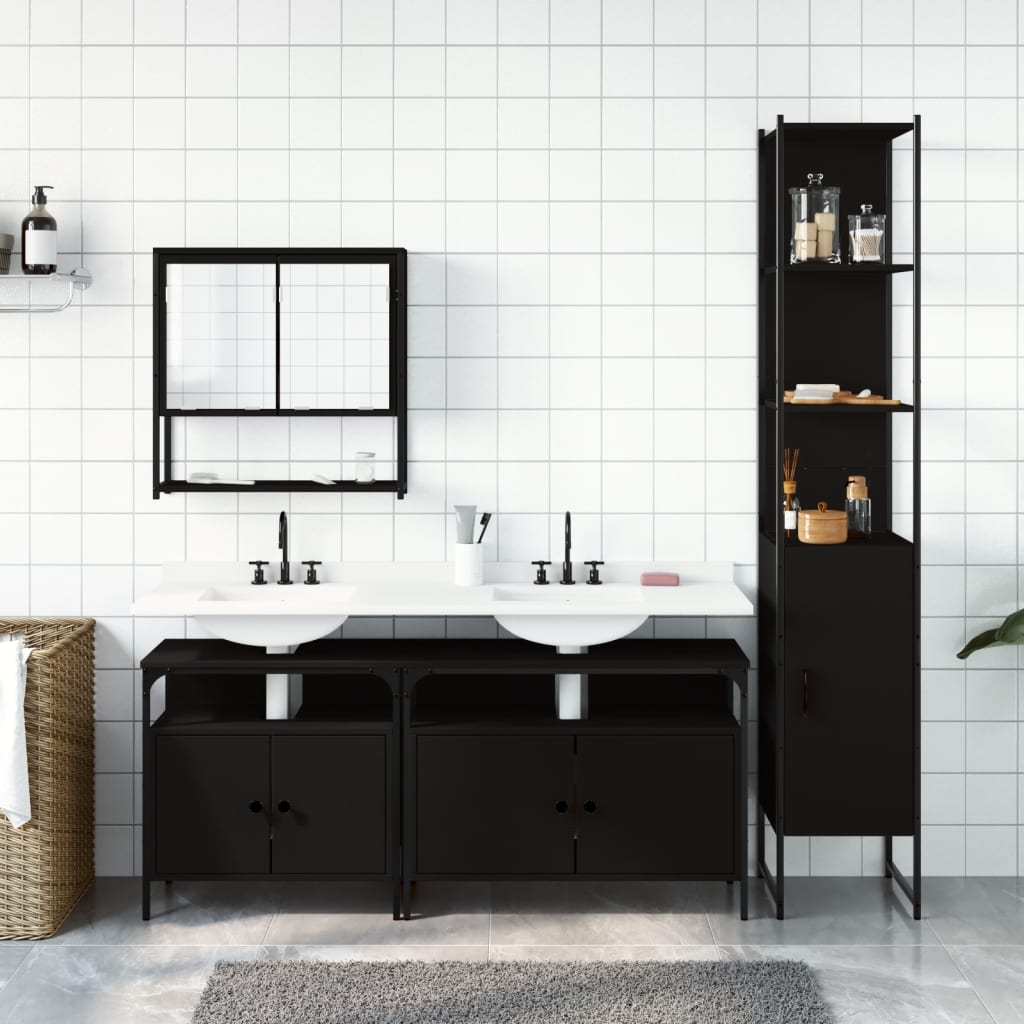 vidaXL 4-cz zestaw mebli łazienkowych, czarny, materiał drewnopochodny