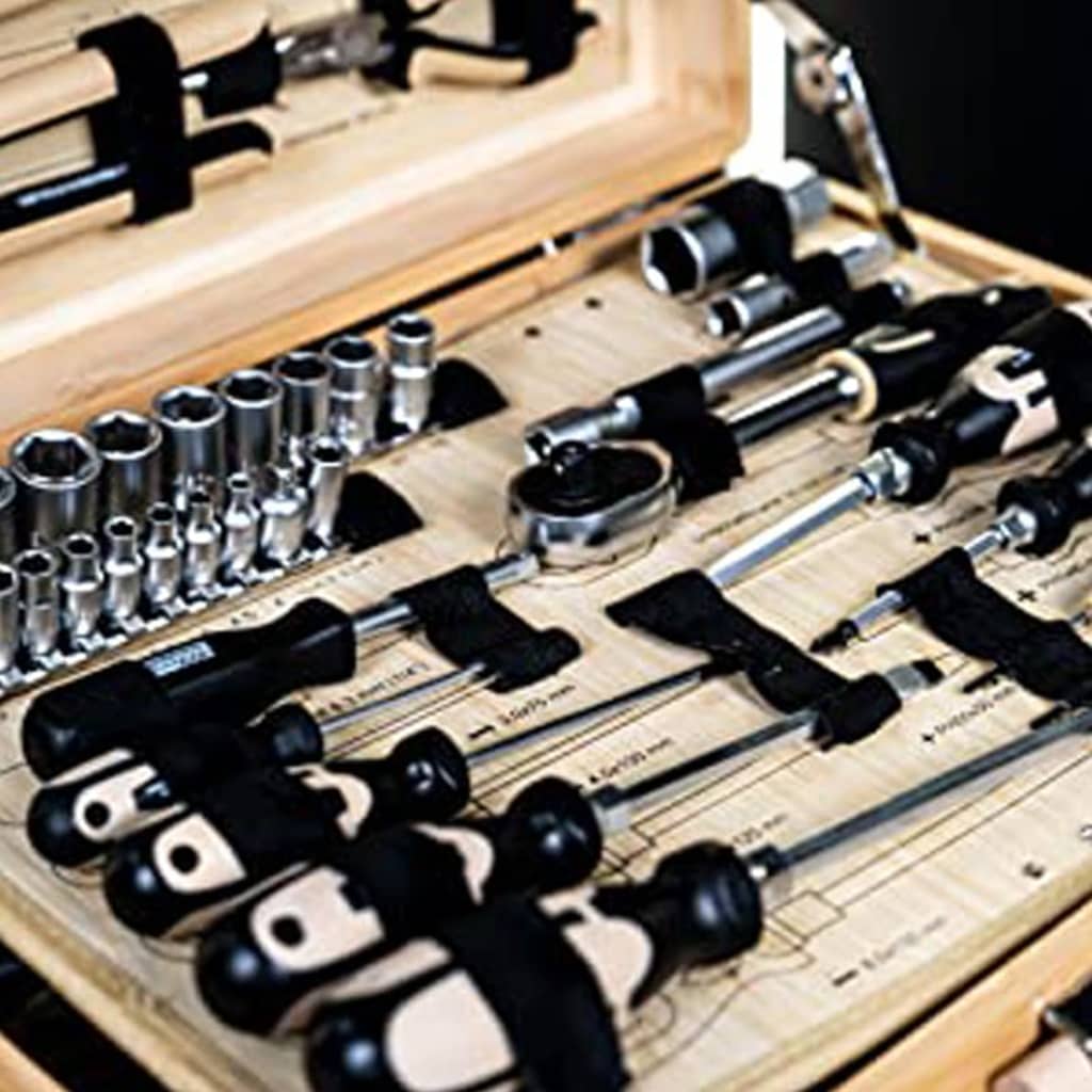 Brüder Mannesmann 108-częściowy zestaw narzędzi, bambusowa walizka